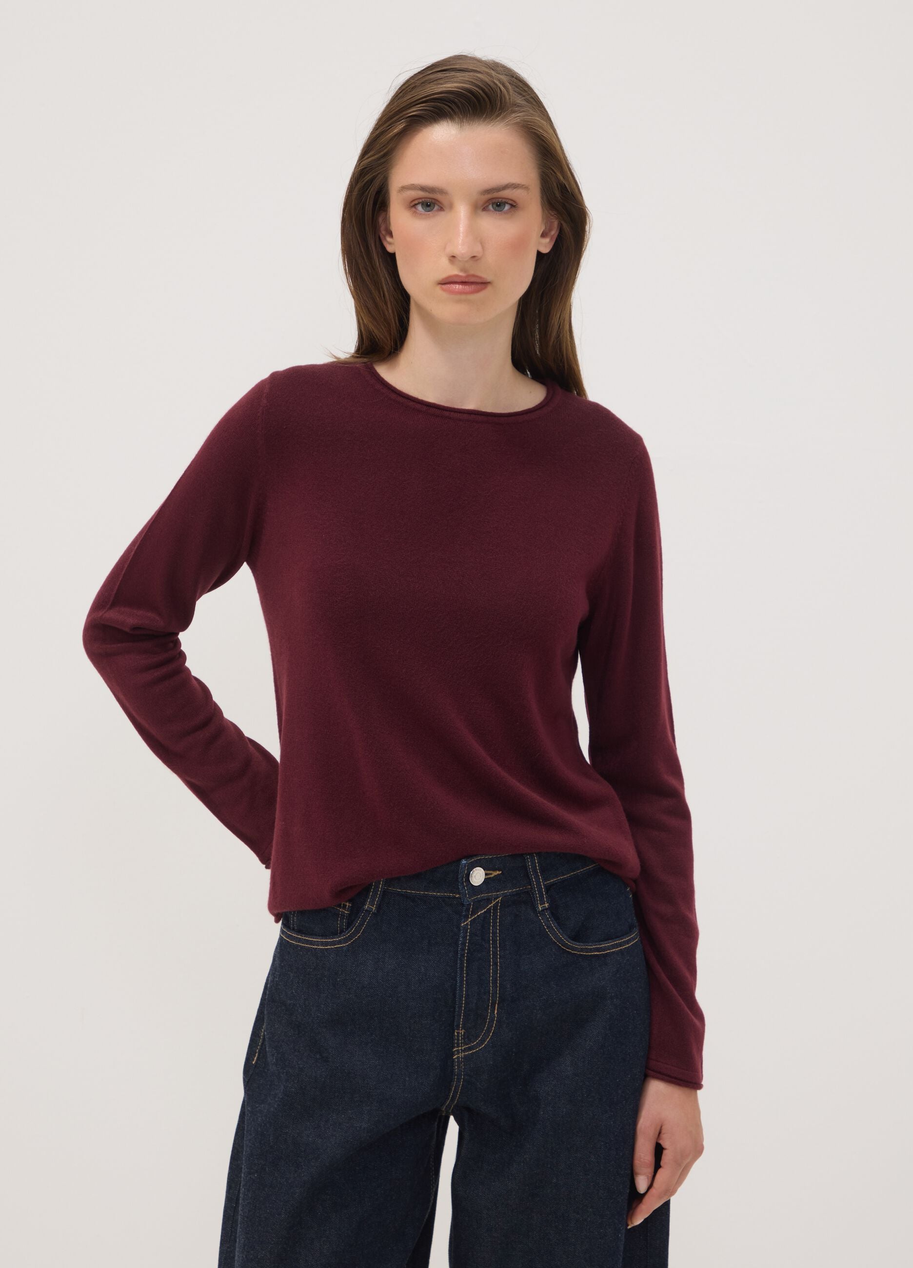 Purple long-sleeved crew-neck top