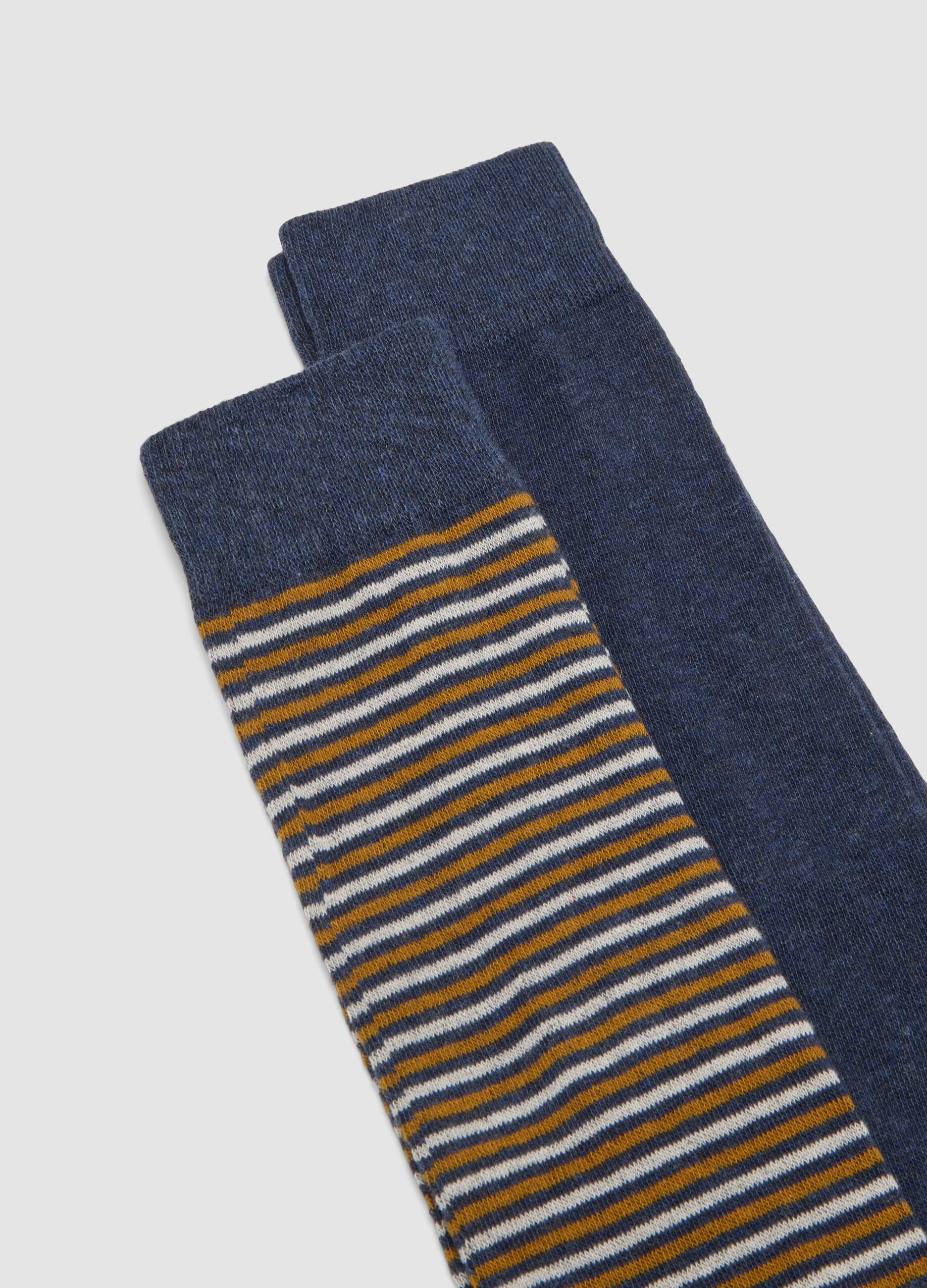 Tripack di calze lunghe blu melange in cotone organico elasticizzato