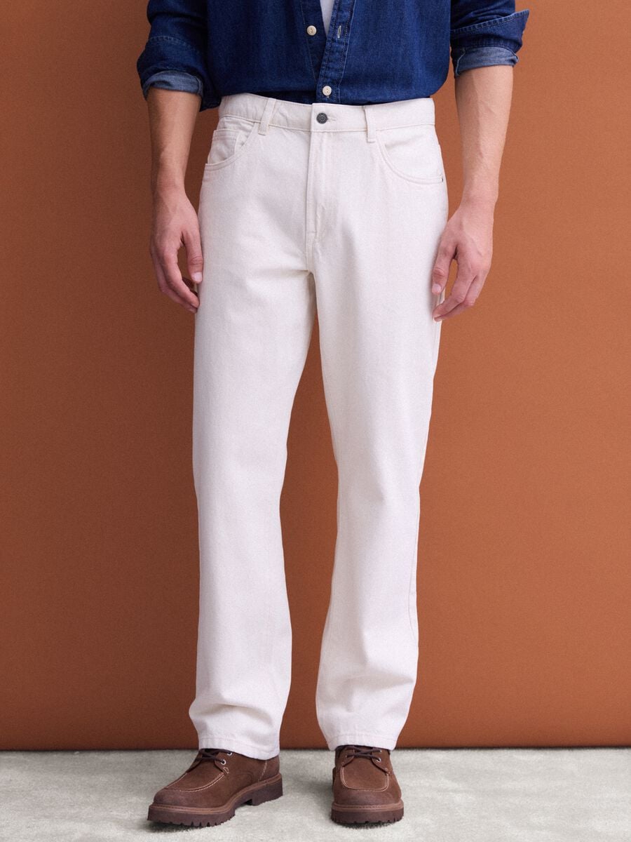 Beige straight-fit jeans in pure cotton_4