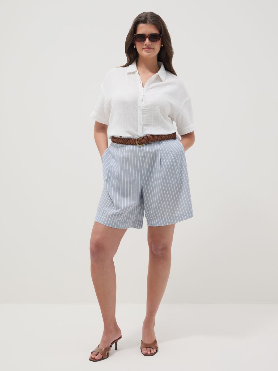 Sky-blue striped pure cotton shorts_0