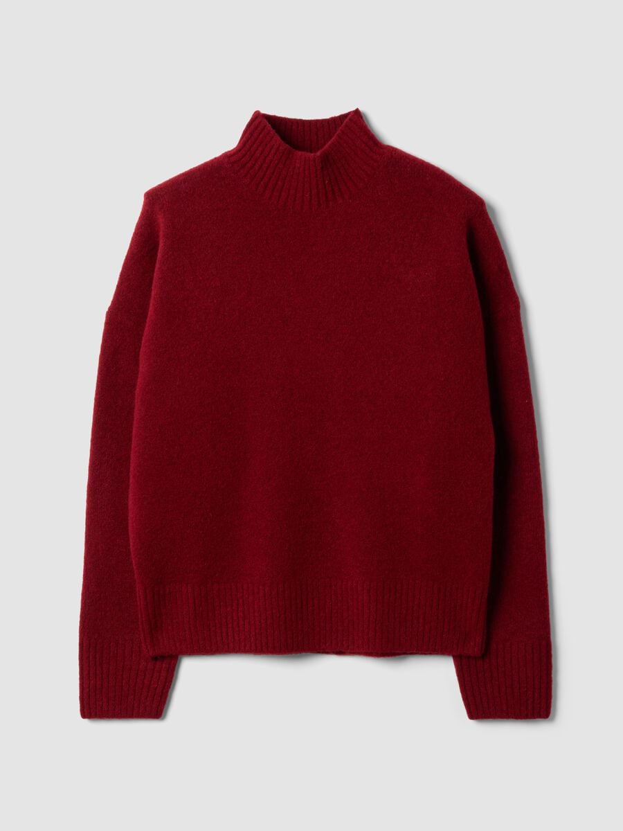 Maglia rossa in lana elasticizzata con collo rialzato_0