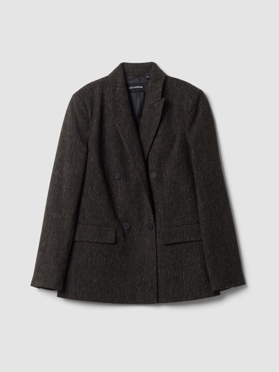 Blazer castanho em mistura de l&atilde; e viscose_0