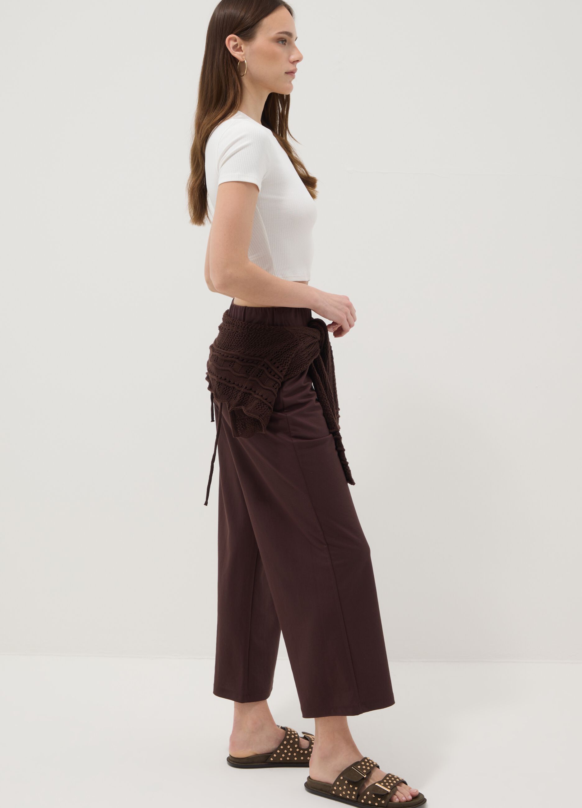 Pantaloni culotte marroni in misto viscosa