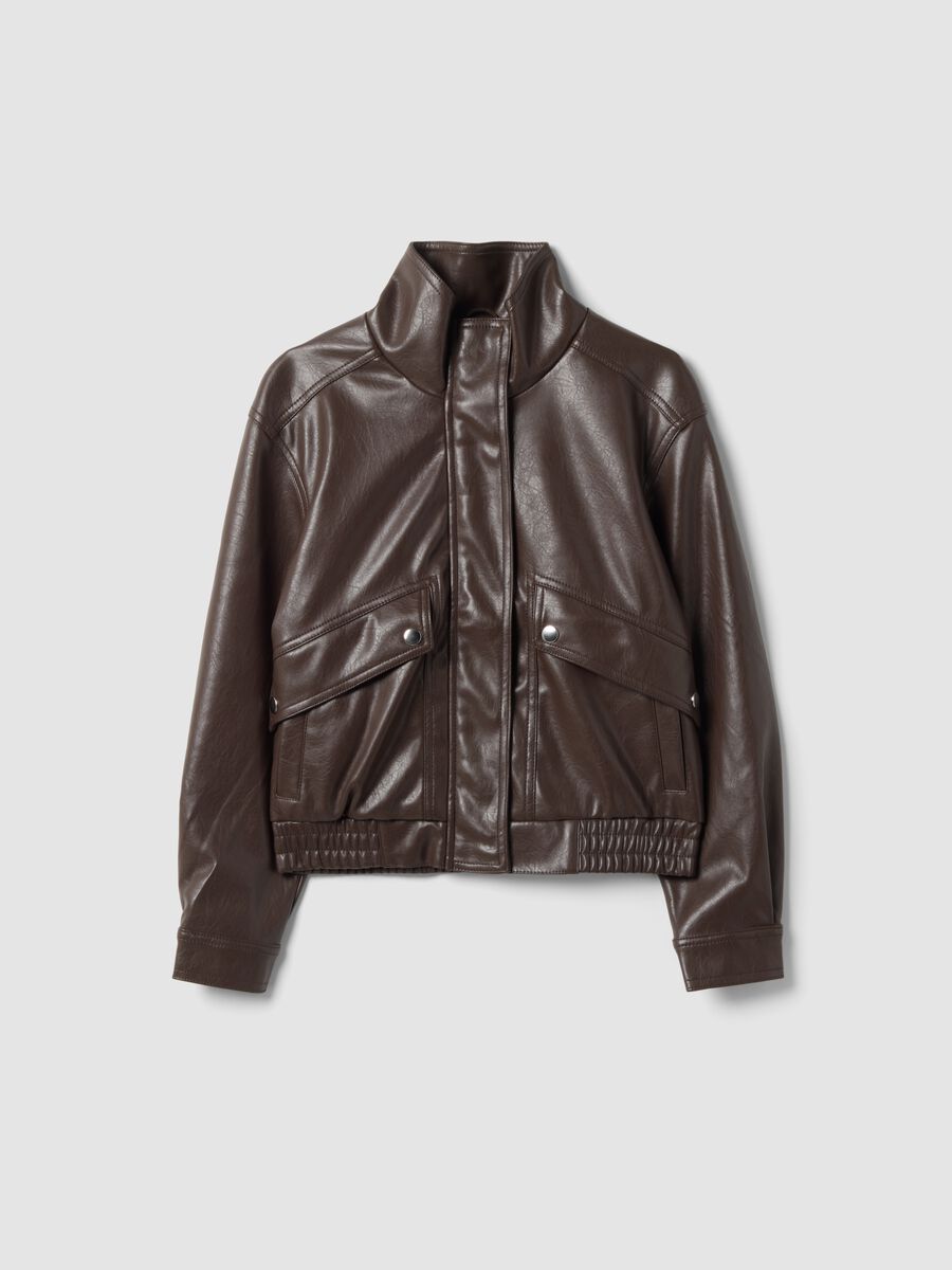 Girls&rsquo; brown jacket with zip and high neck, oversized fit_0