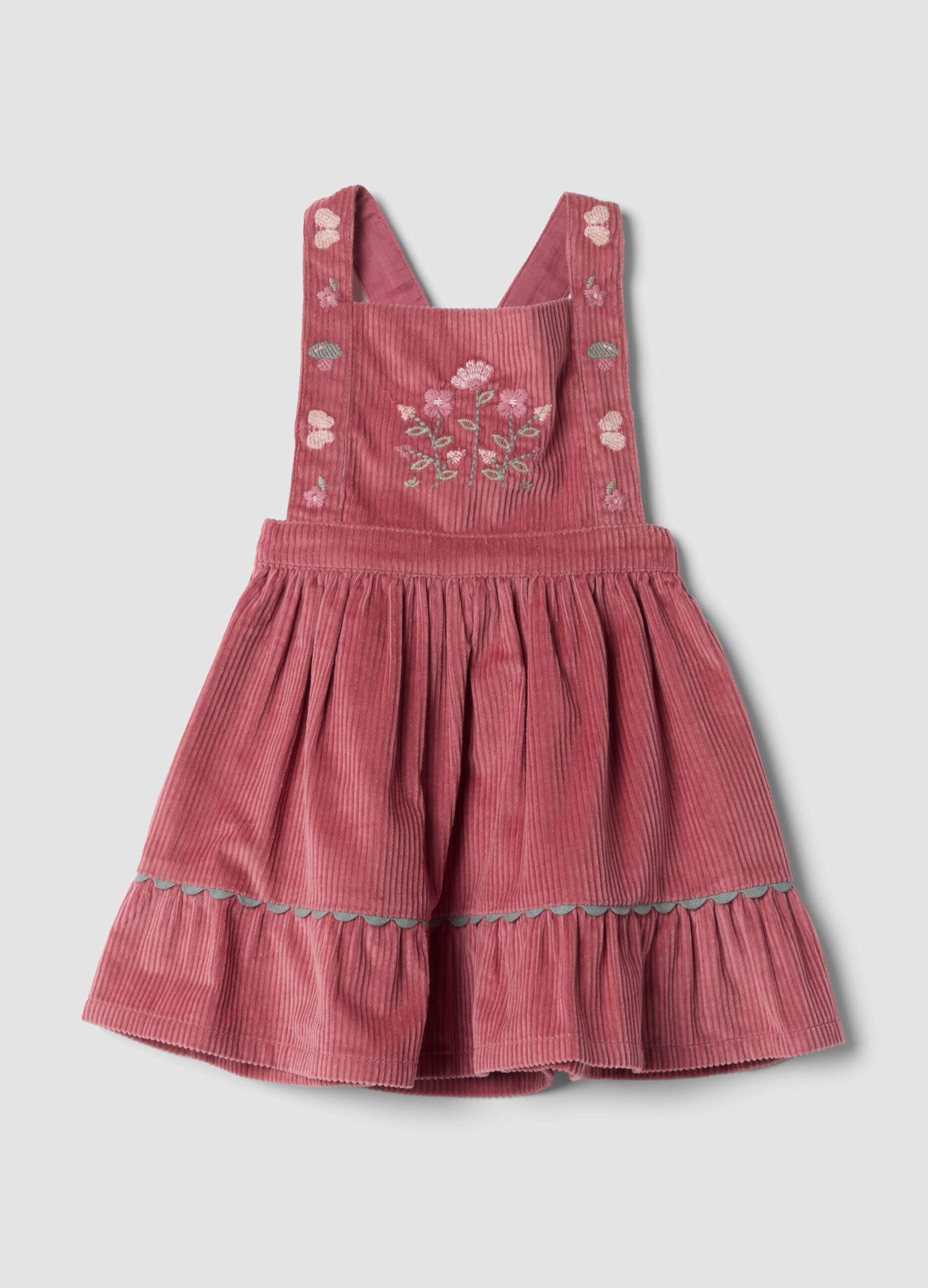 Rosa Kleid aus reiner Baumwolle mit geripptem, eckigem Ausschnitt, Regular Fit