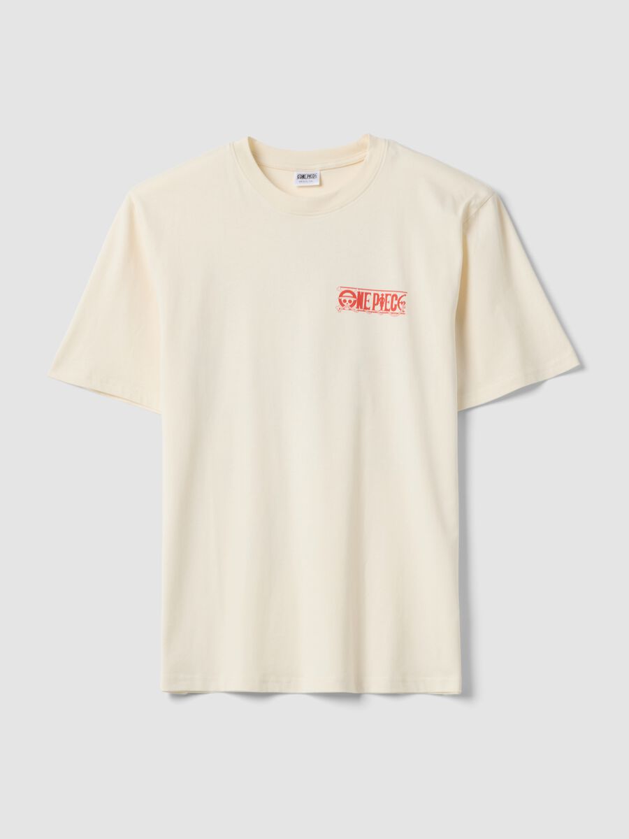 Weisses T-Shirt mit One Piece-Print aus reiner Baumwolle, Relaxed Fit_0