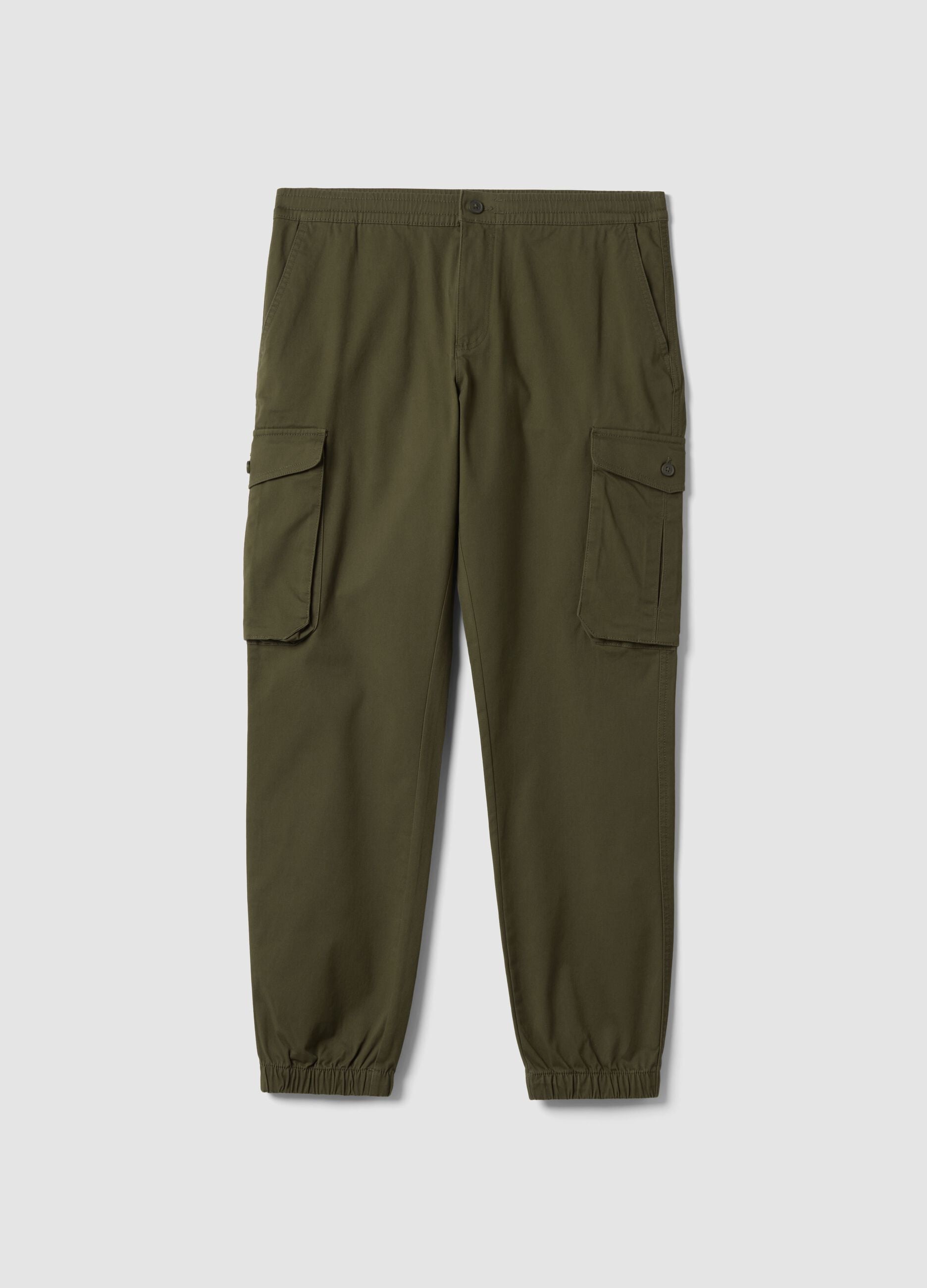 Green slim-fit stretch cotton cargo trousers