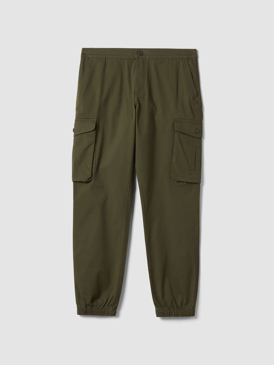 Green slim-fit stretch cotton cargo trousers_0