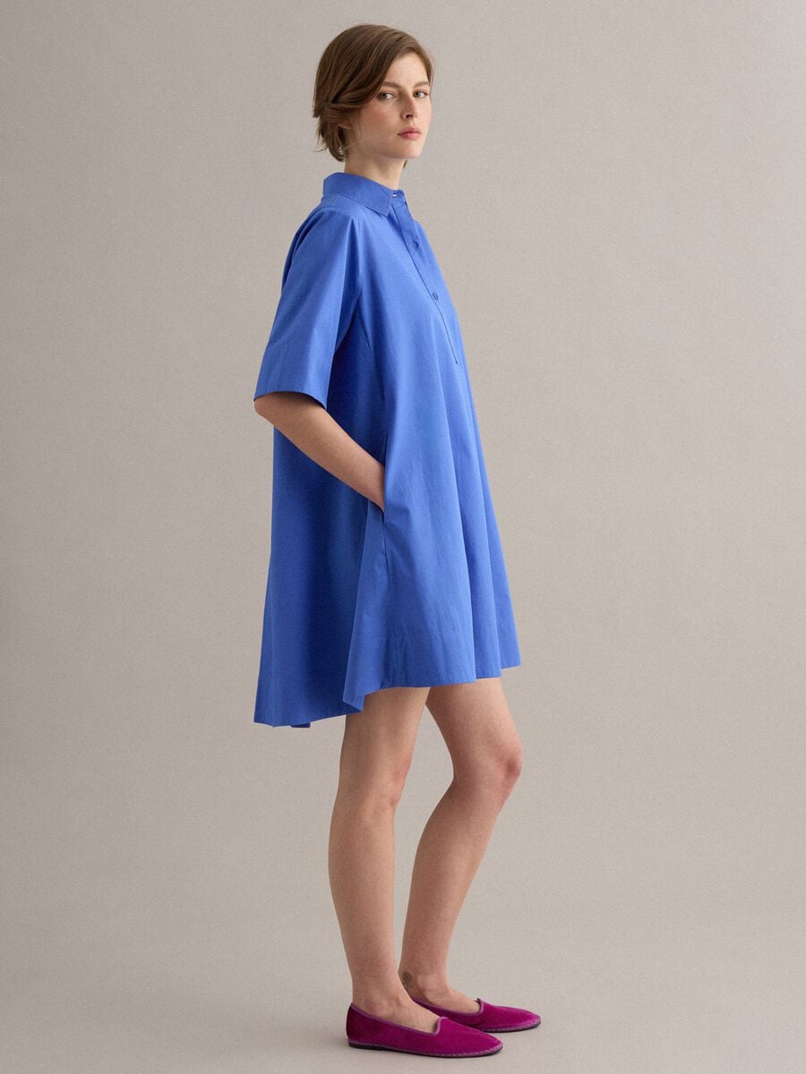 Vestido chemise azul em algod&atilde;o puro_1