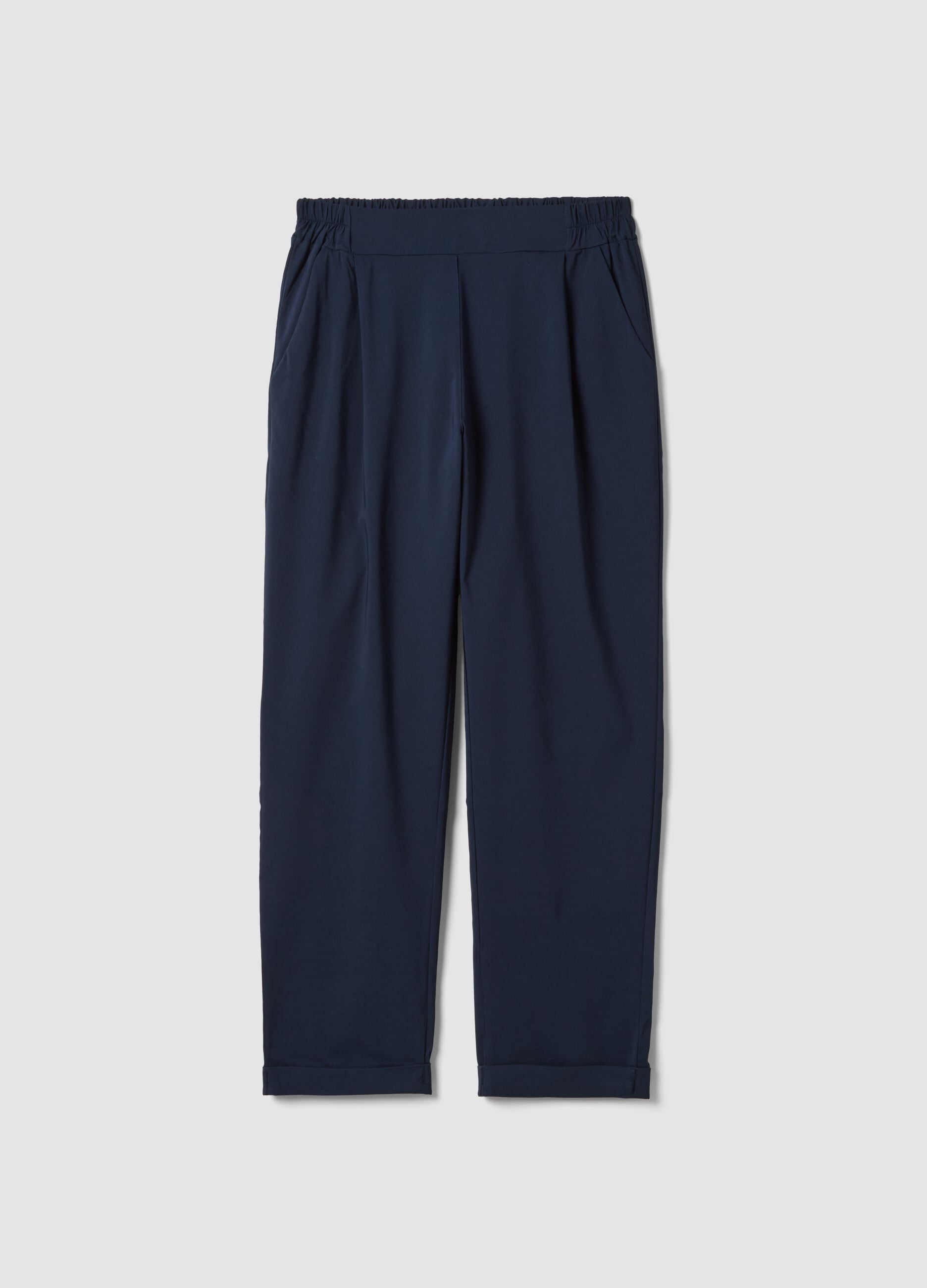 Blue stretch viscose trousers, regular fit