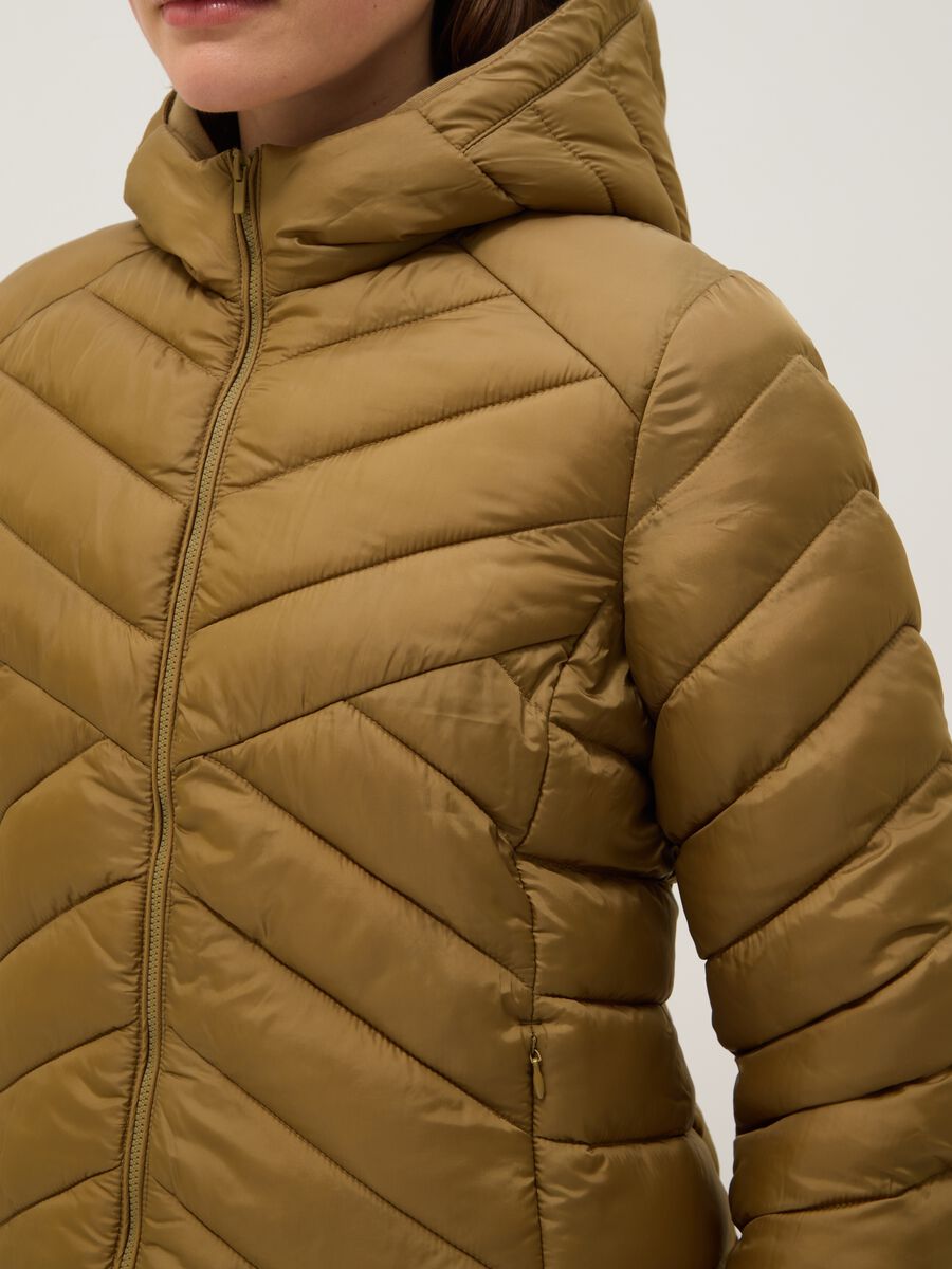 Brown padded regular fit jacket with hood_3