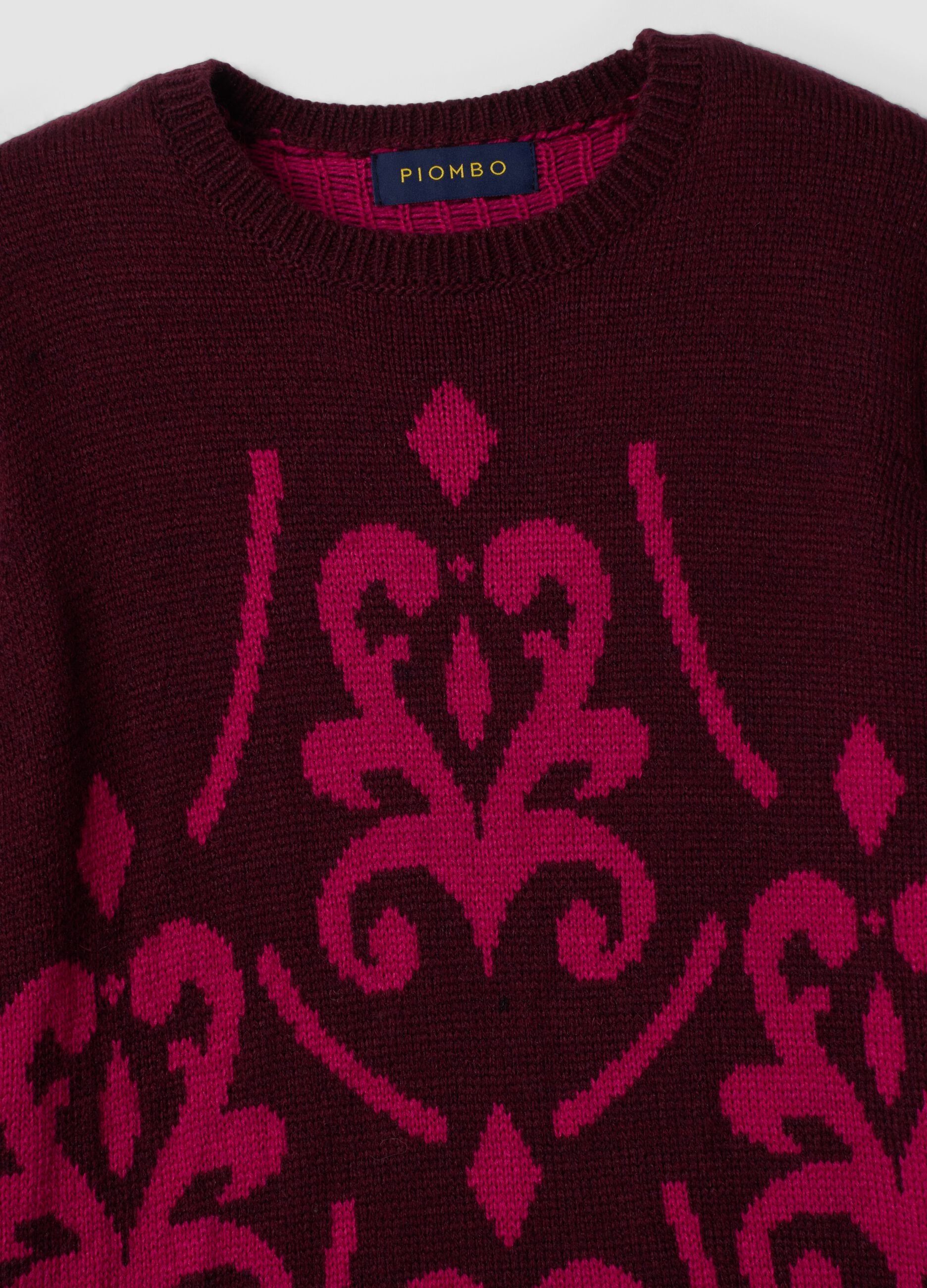 Red and pink jacquard wool-blend crew-neck jumper