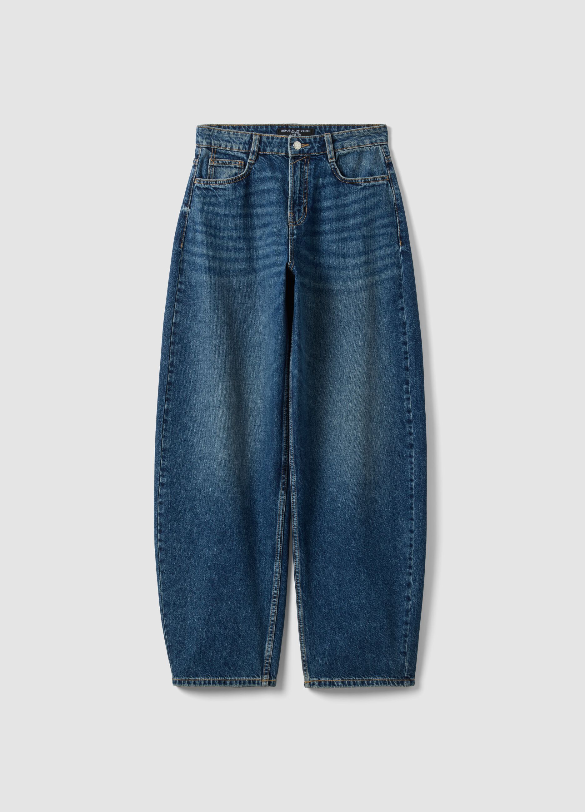 Jeans blu scuro denim in puro cotone barrel fit