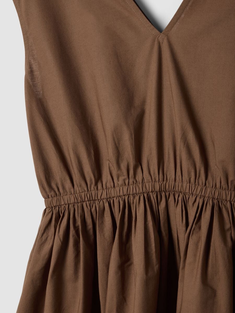 Brown pure cotton regular-fit dress with embroidery and V-neck_5
