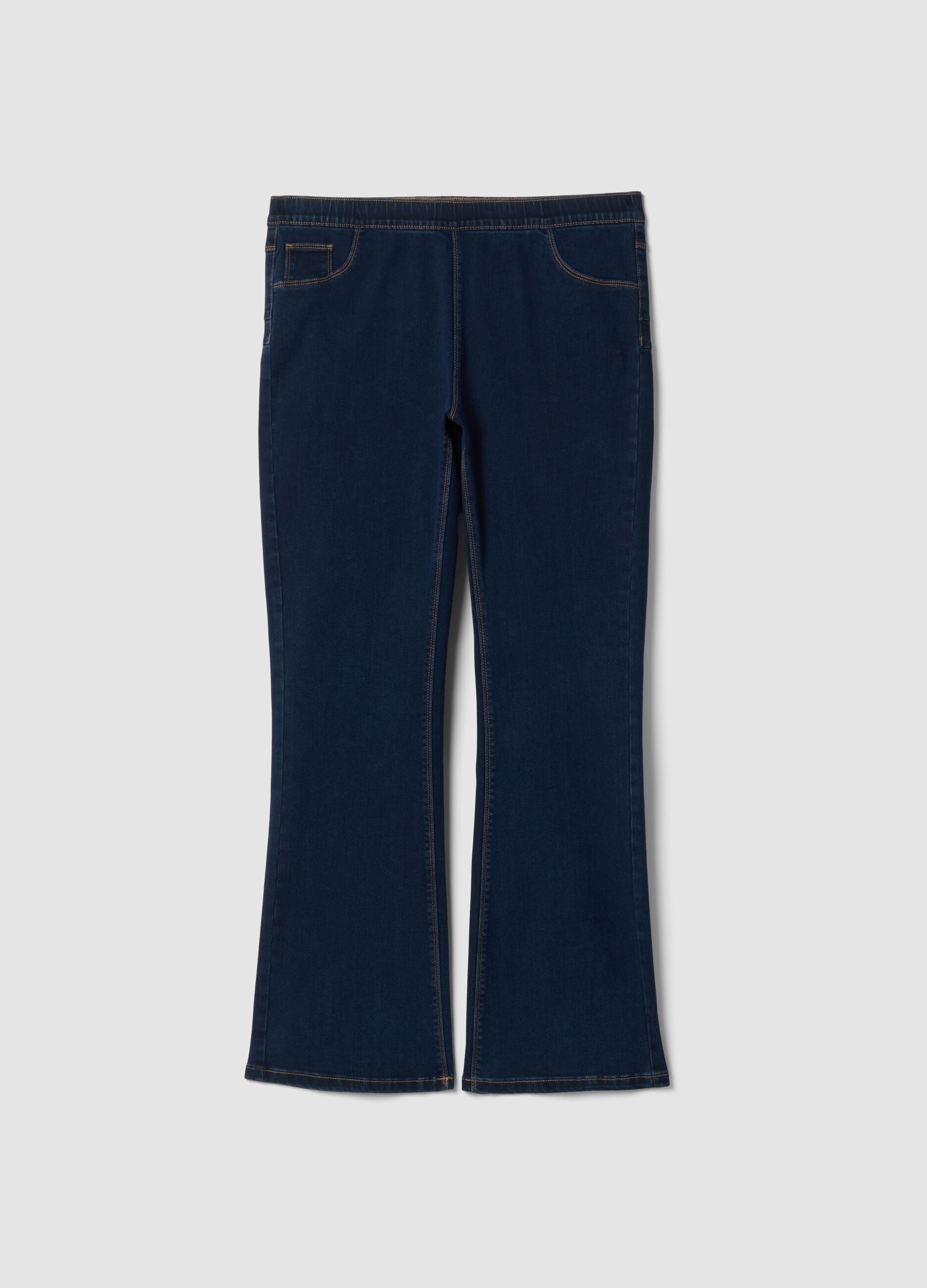 Dark blue denim bootcut jeans in stretch cotton and viscose blend