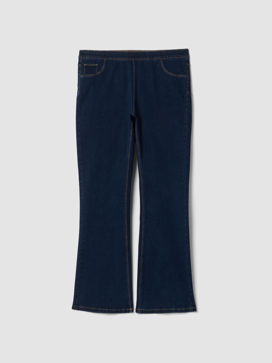 Dark blue denim bootcut jeans in stretch cotton and viscose blend_0