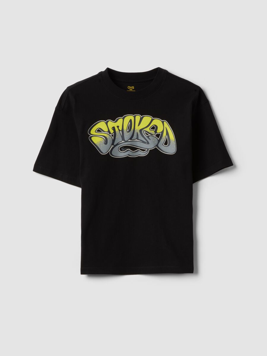 Black pure cotton T-shirt with front print_3