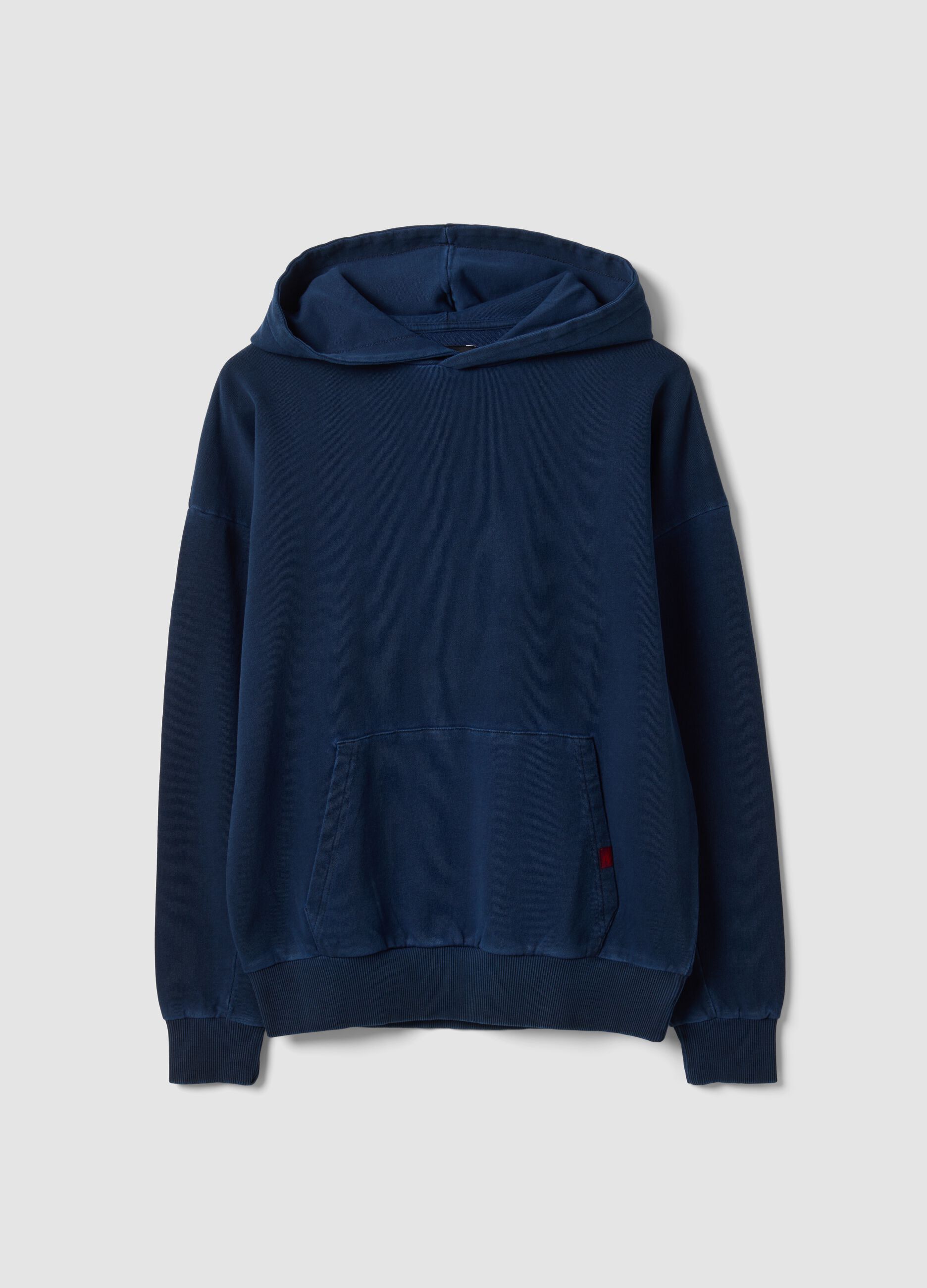 Felpa blu in puro cotone con cappuccio over fit