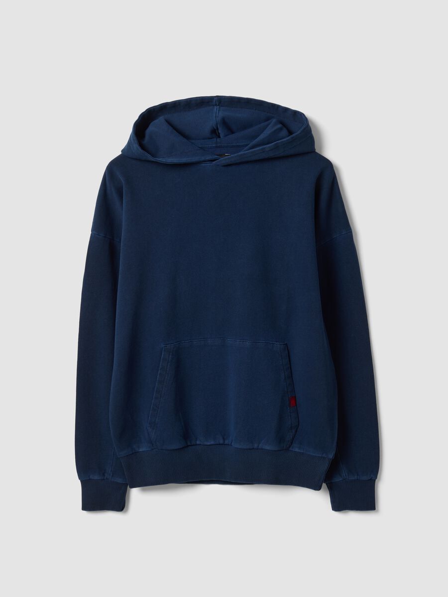 Felpa blu in puro cotone con cappuccio over fit_4
