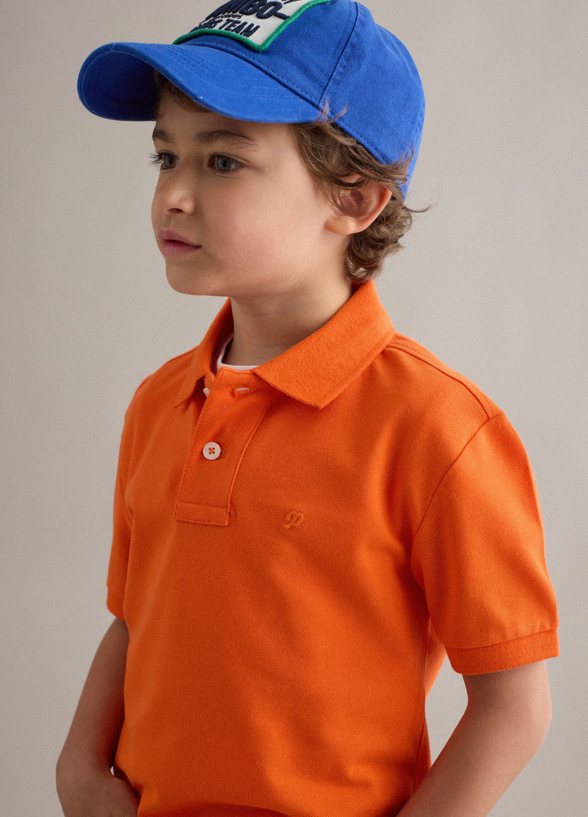 Orange stretch cotton polo for kids regular fit