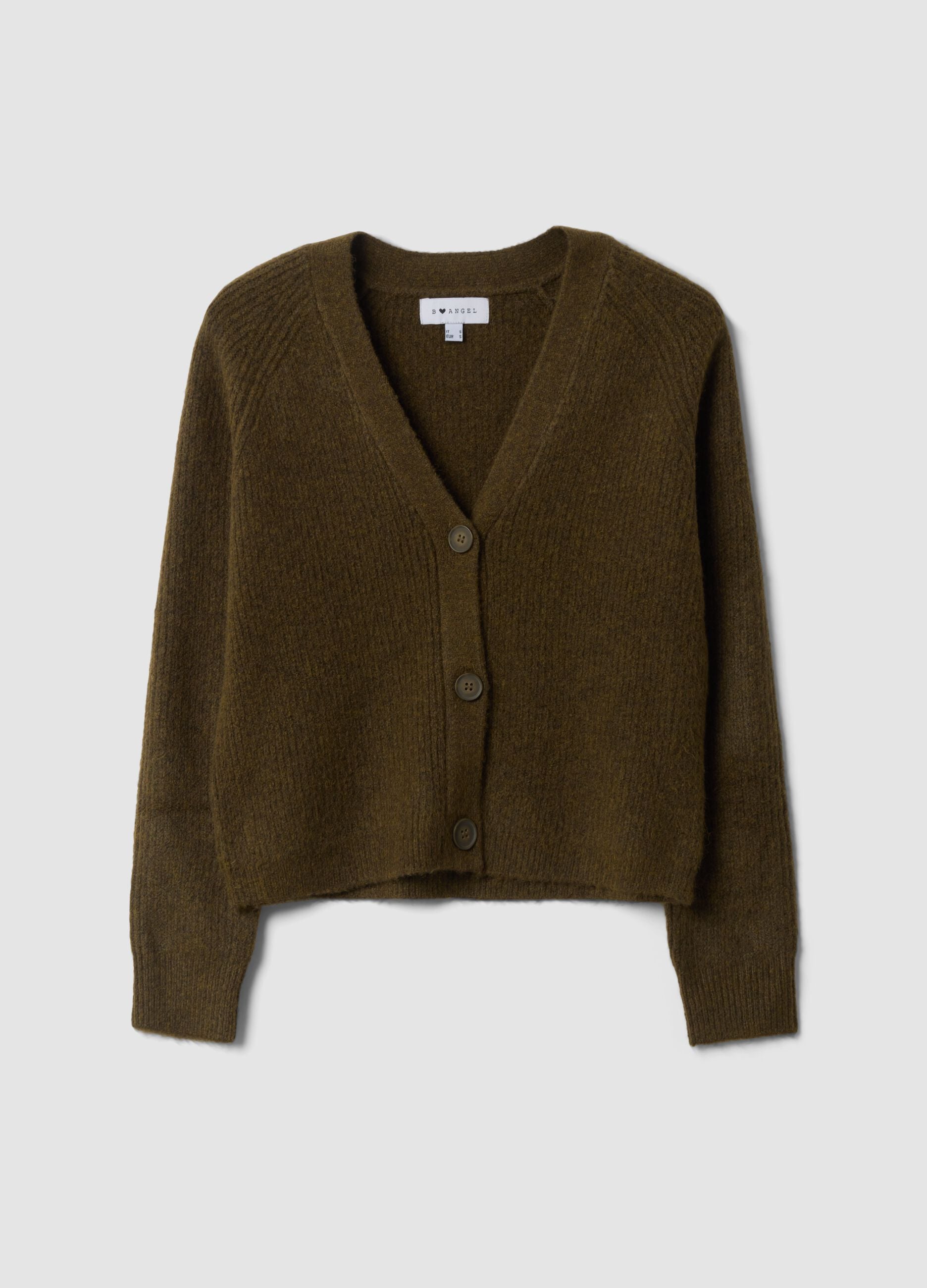 Cardigan verde in lana elasticizzata con scollo profondo a V over fit