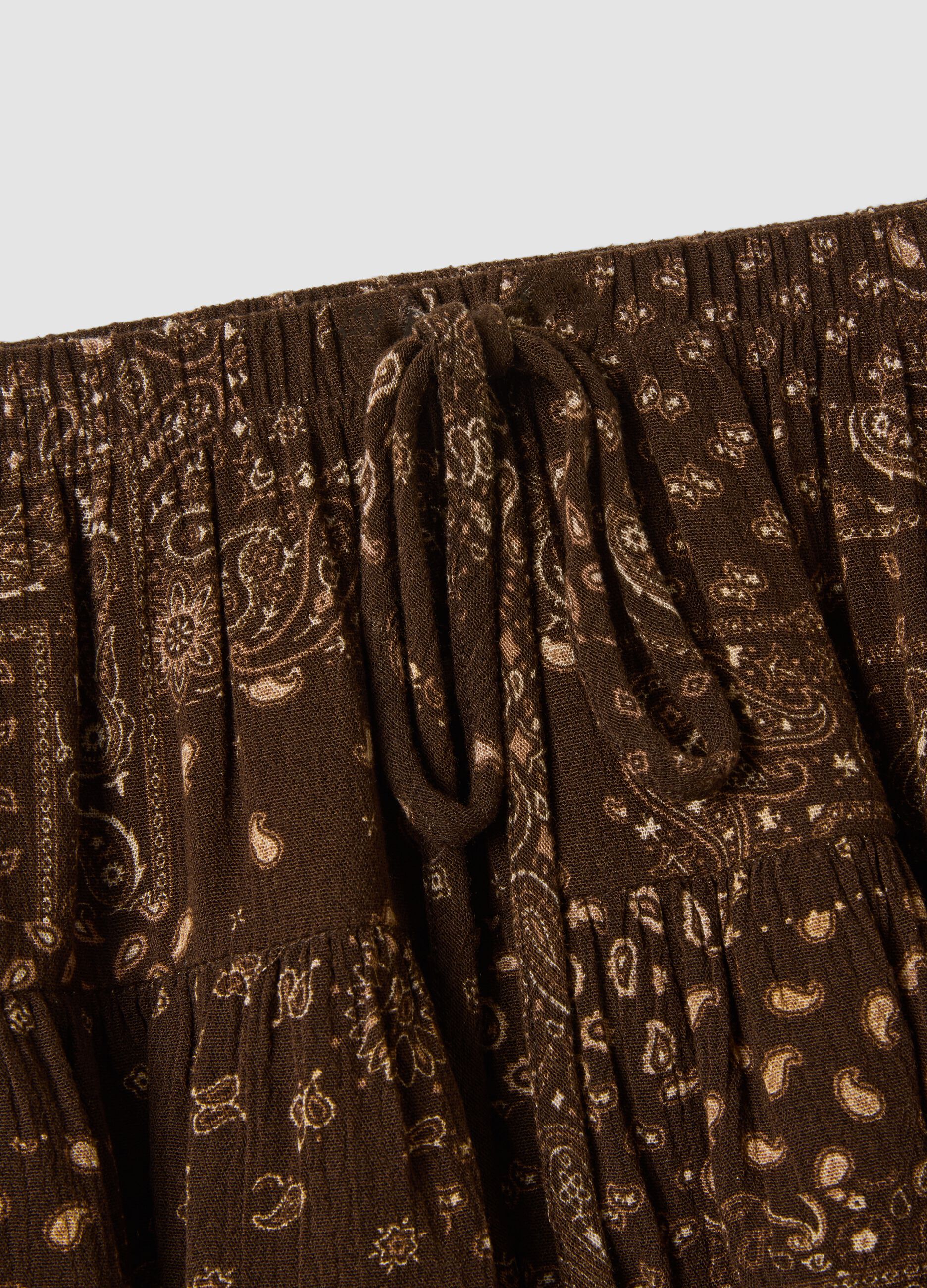 Brown pure viscose mini skirt with ruffles