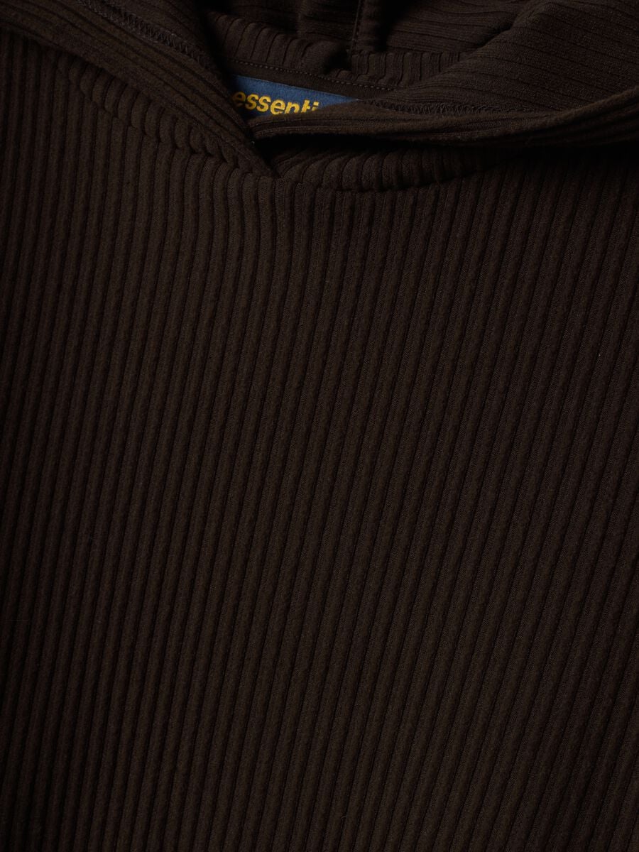Sweatshirt castanha com capuz em viscose el&aacute;stica canelada, regular fit_1