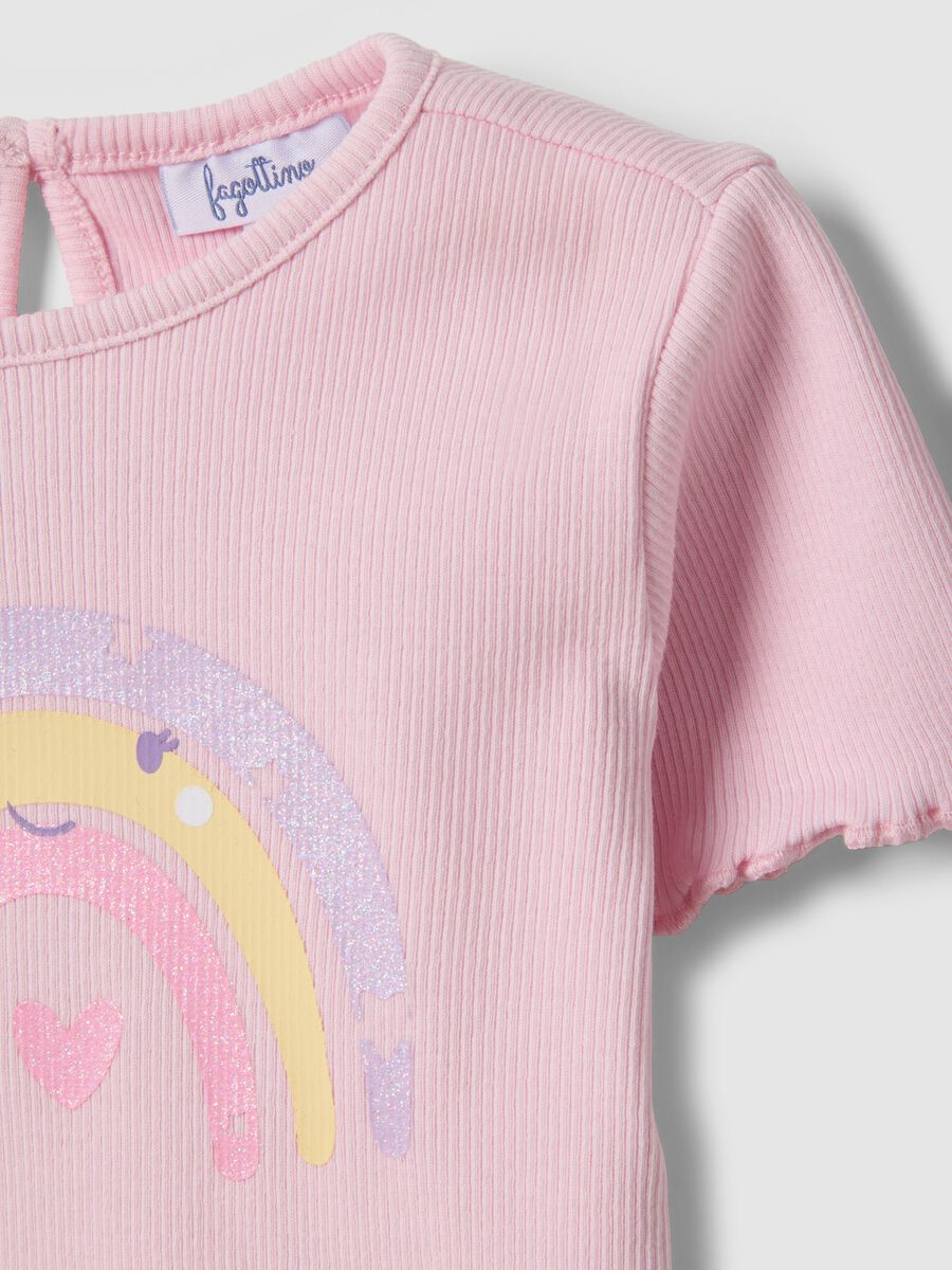 Pink Stretch Cotton T-Shirt for Girls with Designs_2