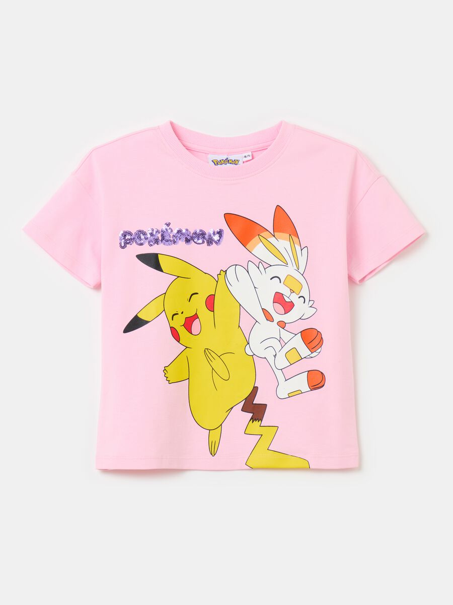 Crop T-shirt with Pokémon print and sequins_0