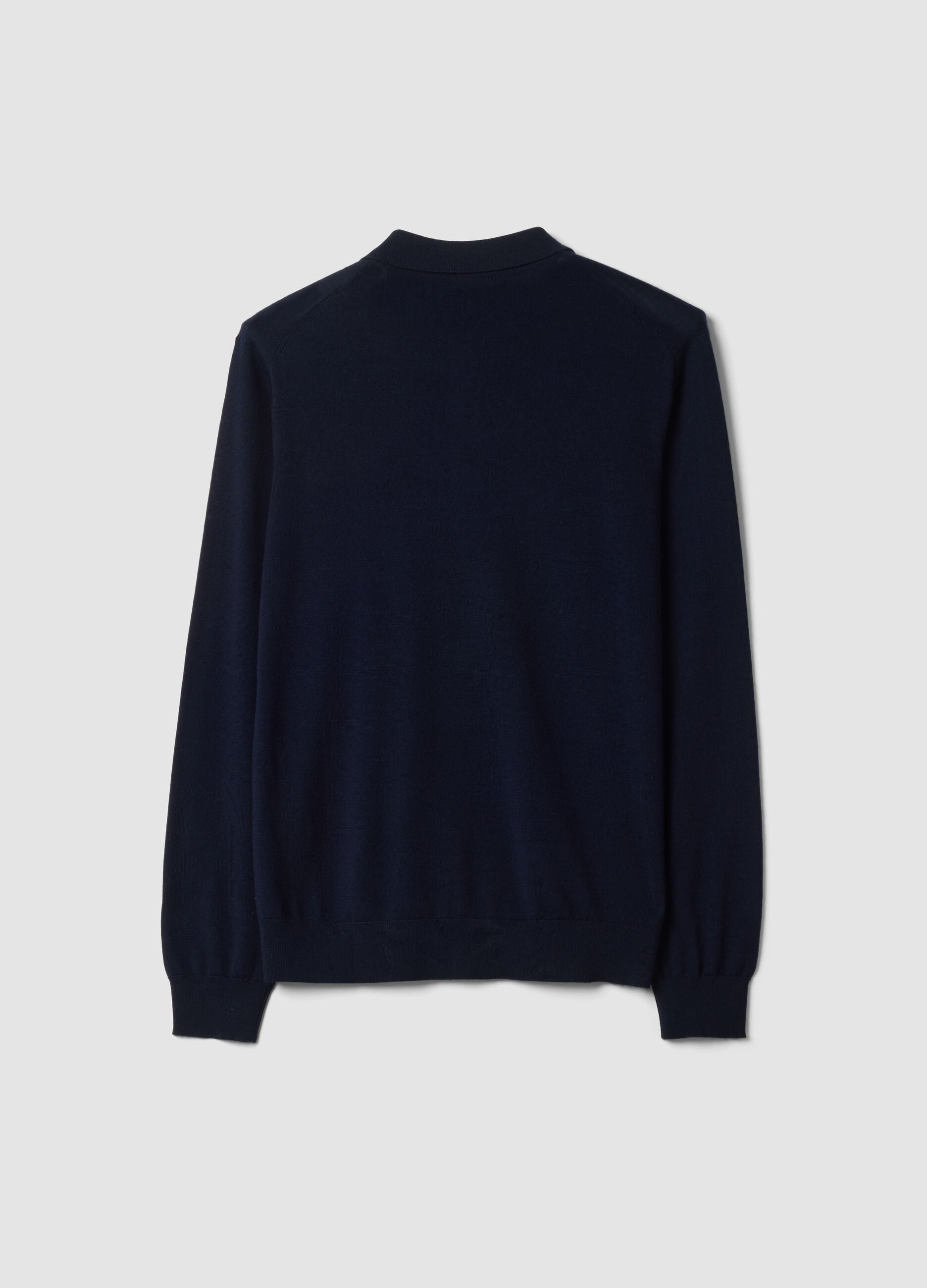 Navy pure merino wool polo jumper with polo collar