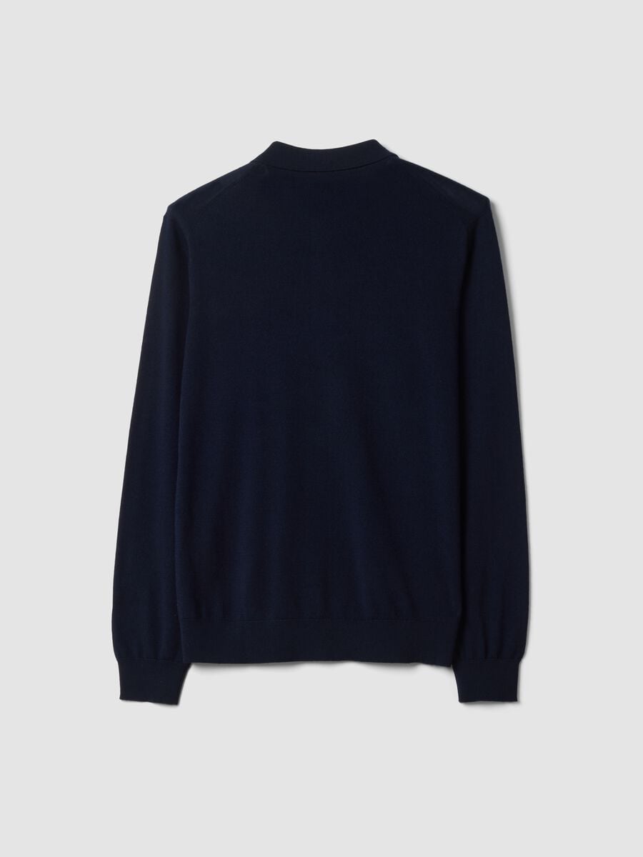 Navy pure merino wool polo jumper with polo collar_2