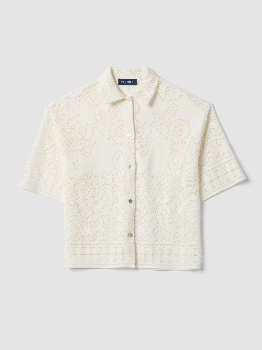 White cotton blend polo regular fit with perforated texture_4