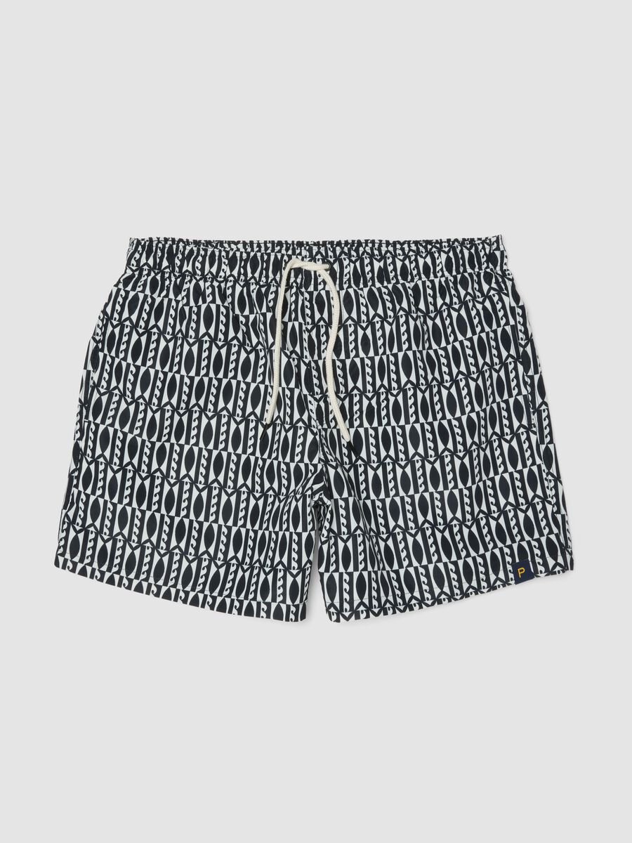Blue swim shorts with graphic print_4