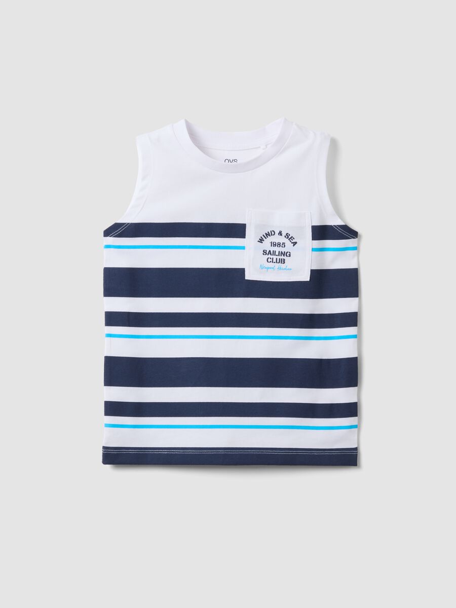 Blue and white striped pure cotton boys&rsquo; vest, regular fit_0