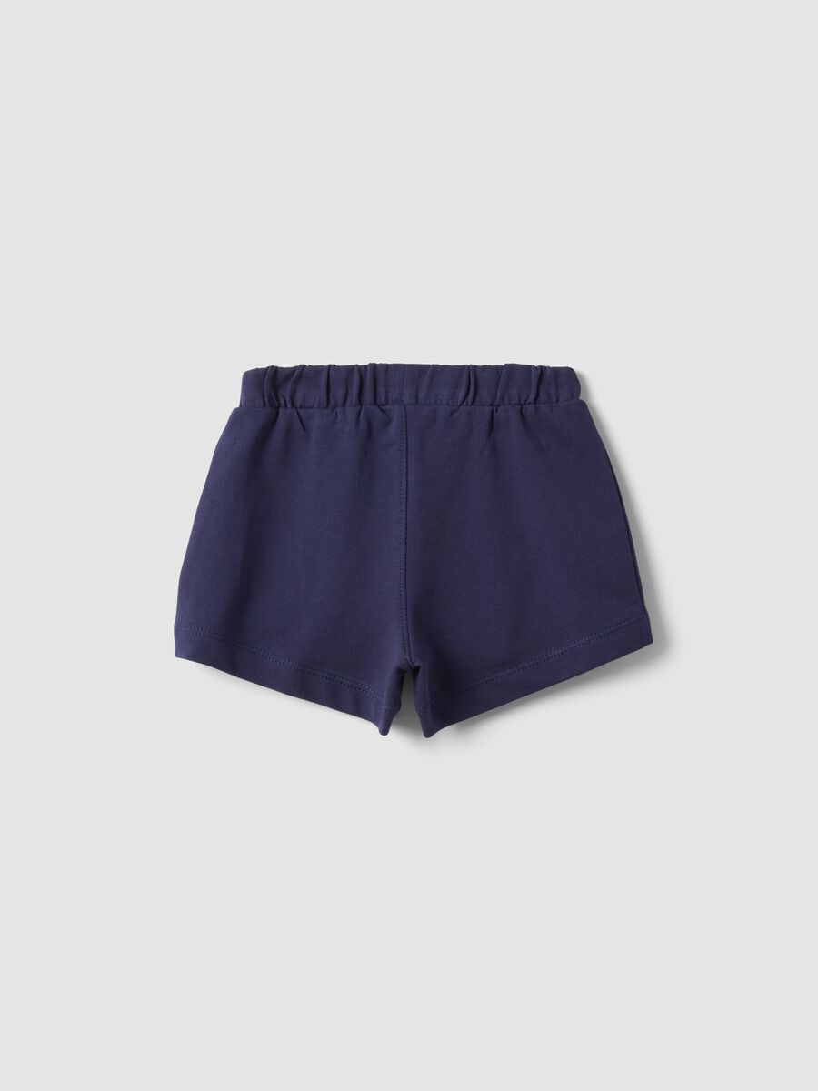 Regular fit blue pure cotton shorts for girls with bow_1
