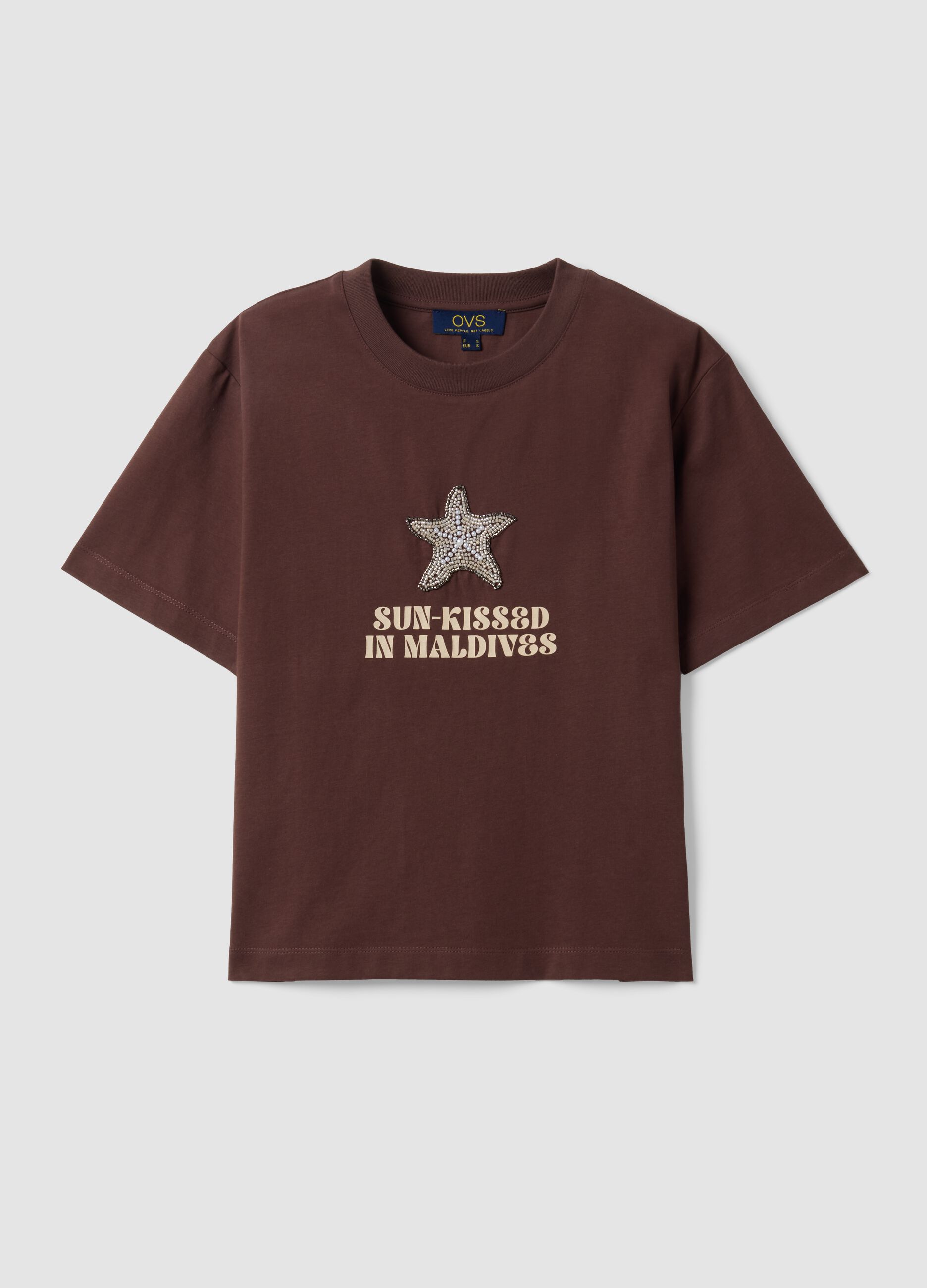 Brown short-sleeved pure cotton T-shirt