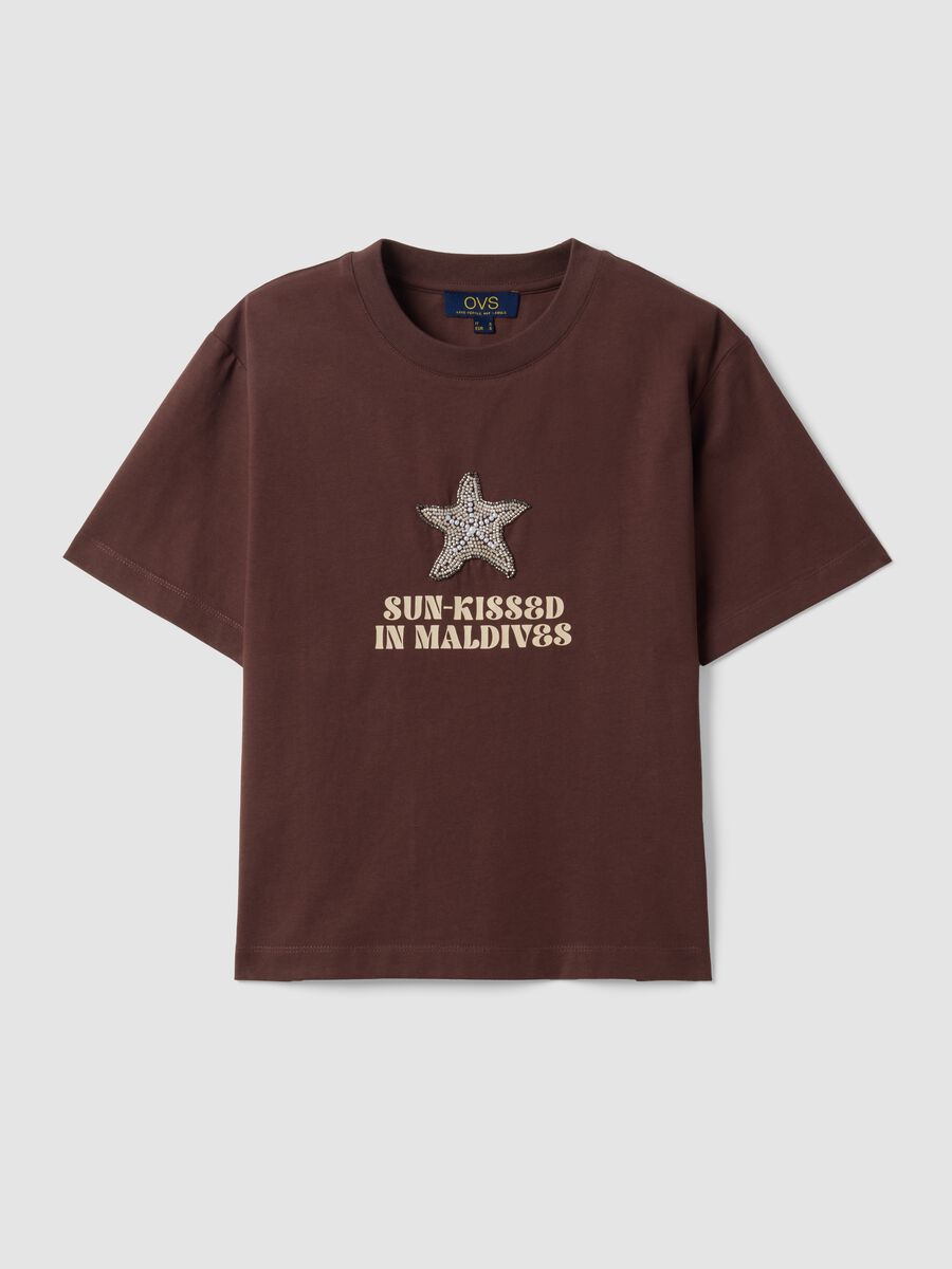 Brown short-sleeved pure cotton T-shirt_4