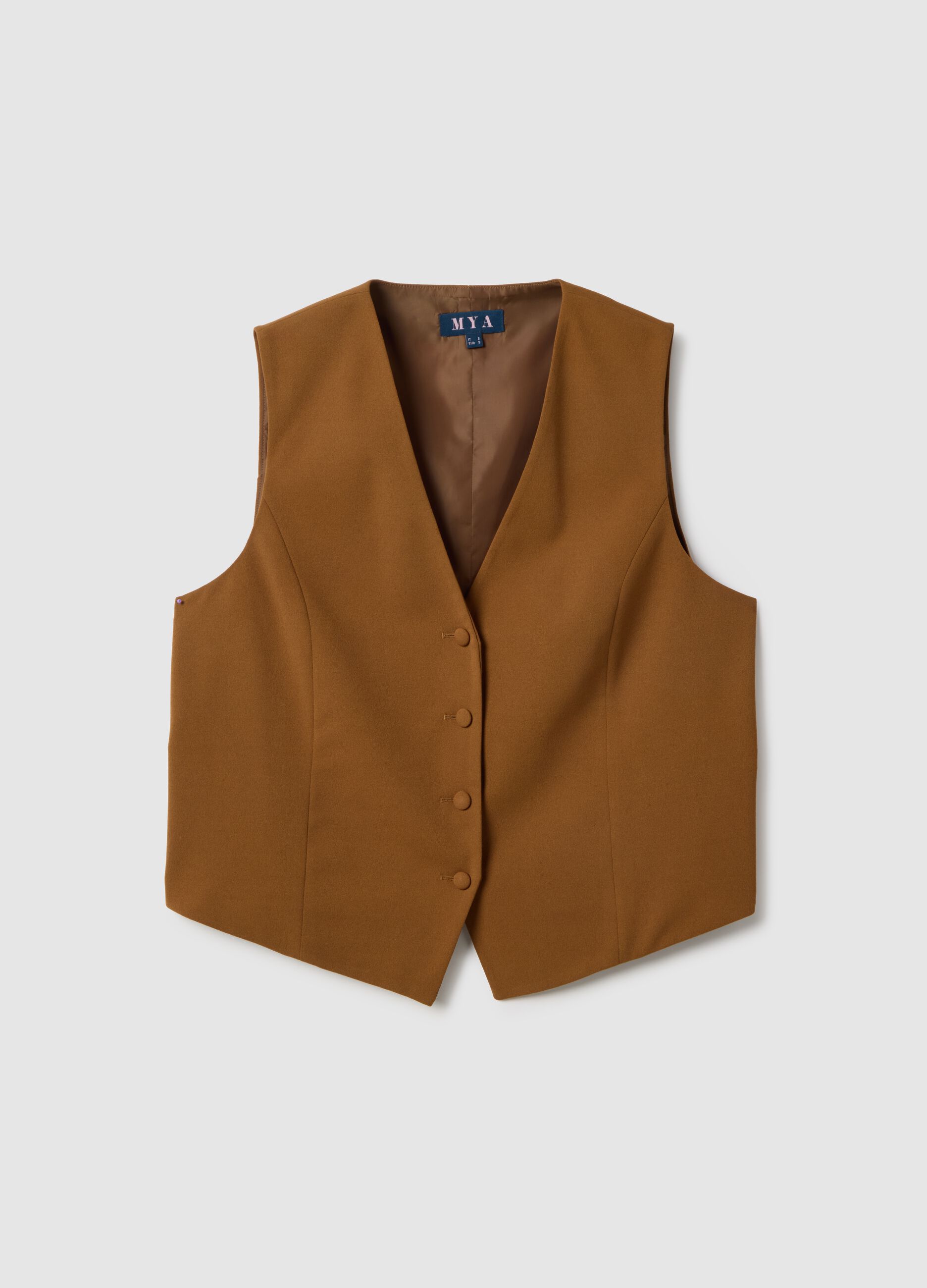 Brown regular fit waistcoat with buttons