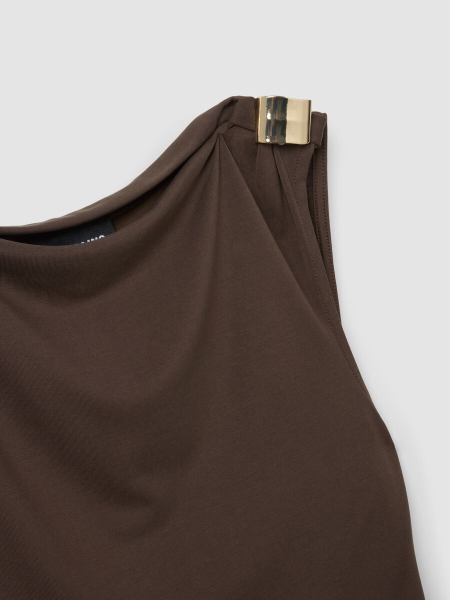 Brown sleeveless viscose-blend top with jewel detail_5
