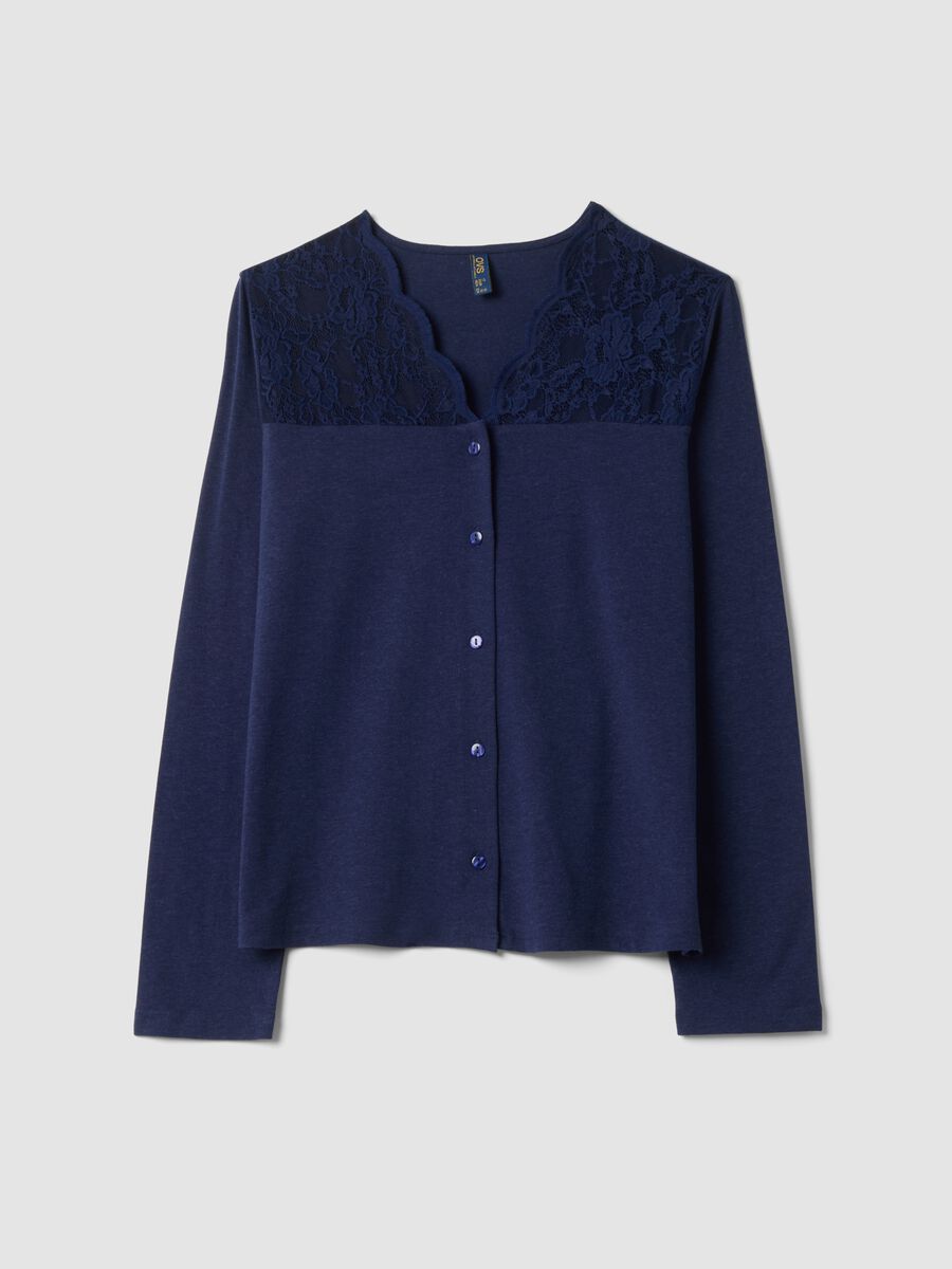Blue V-neck pyjama top in stretchy cotton, lyocell and wool_4