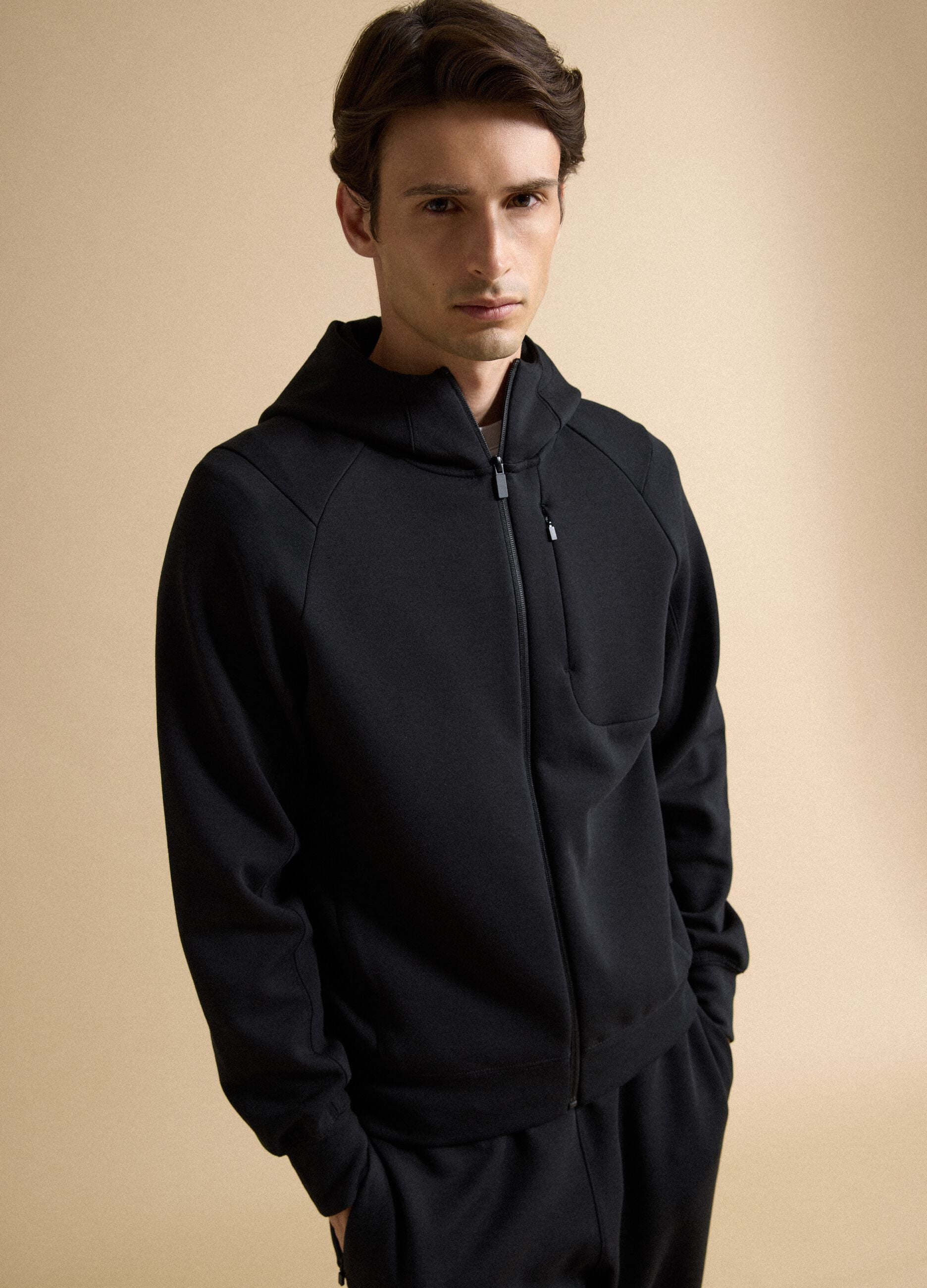 Full-zip nera traspirante in tessuto elasticizzato 2 Way Stretch