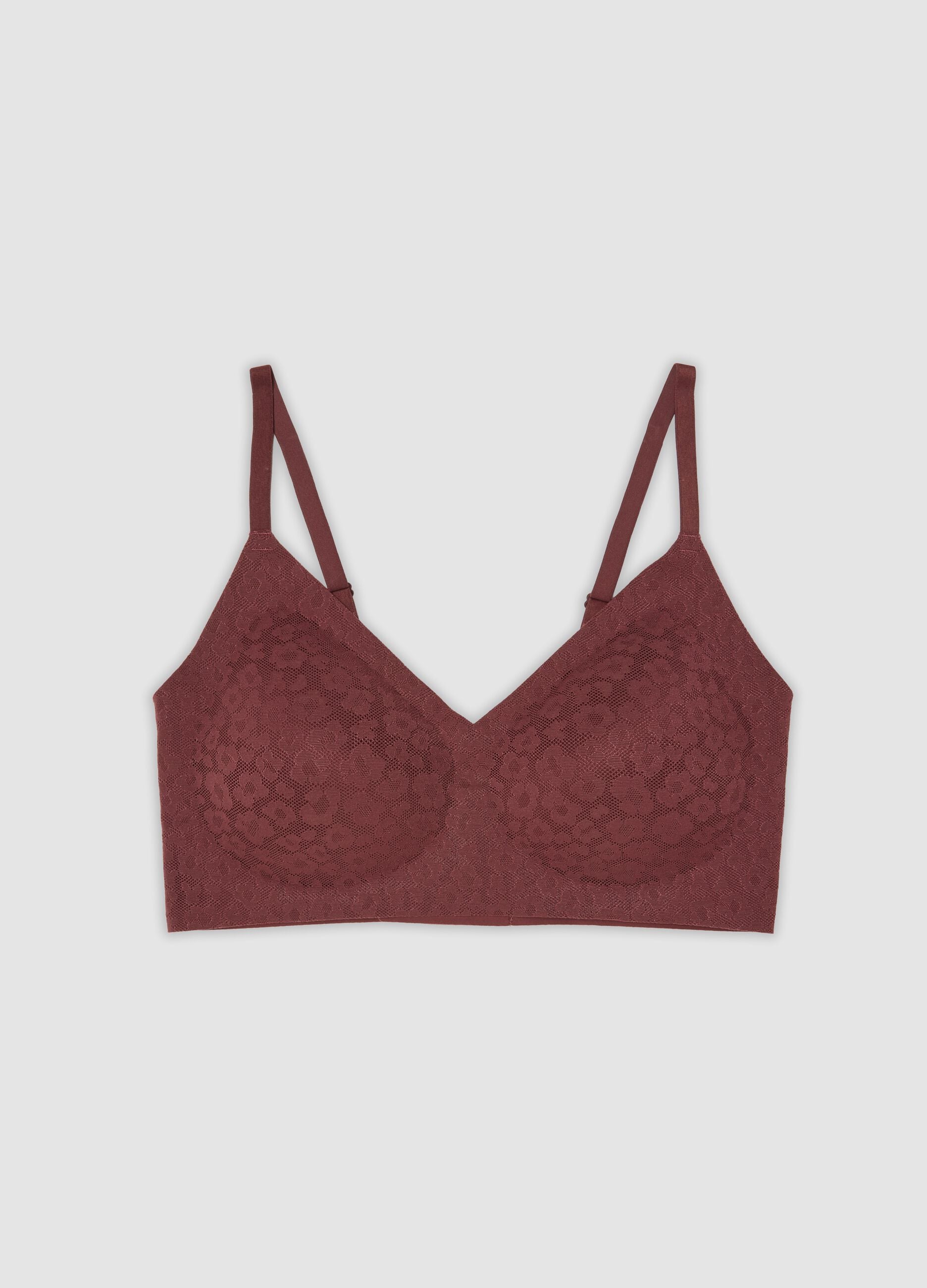 Suti&atilde; bralette vermelho em tecido el&aacute;stico com renda