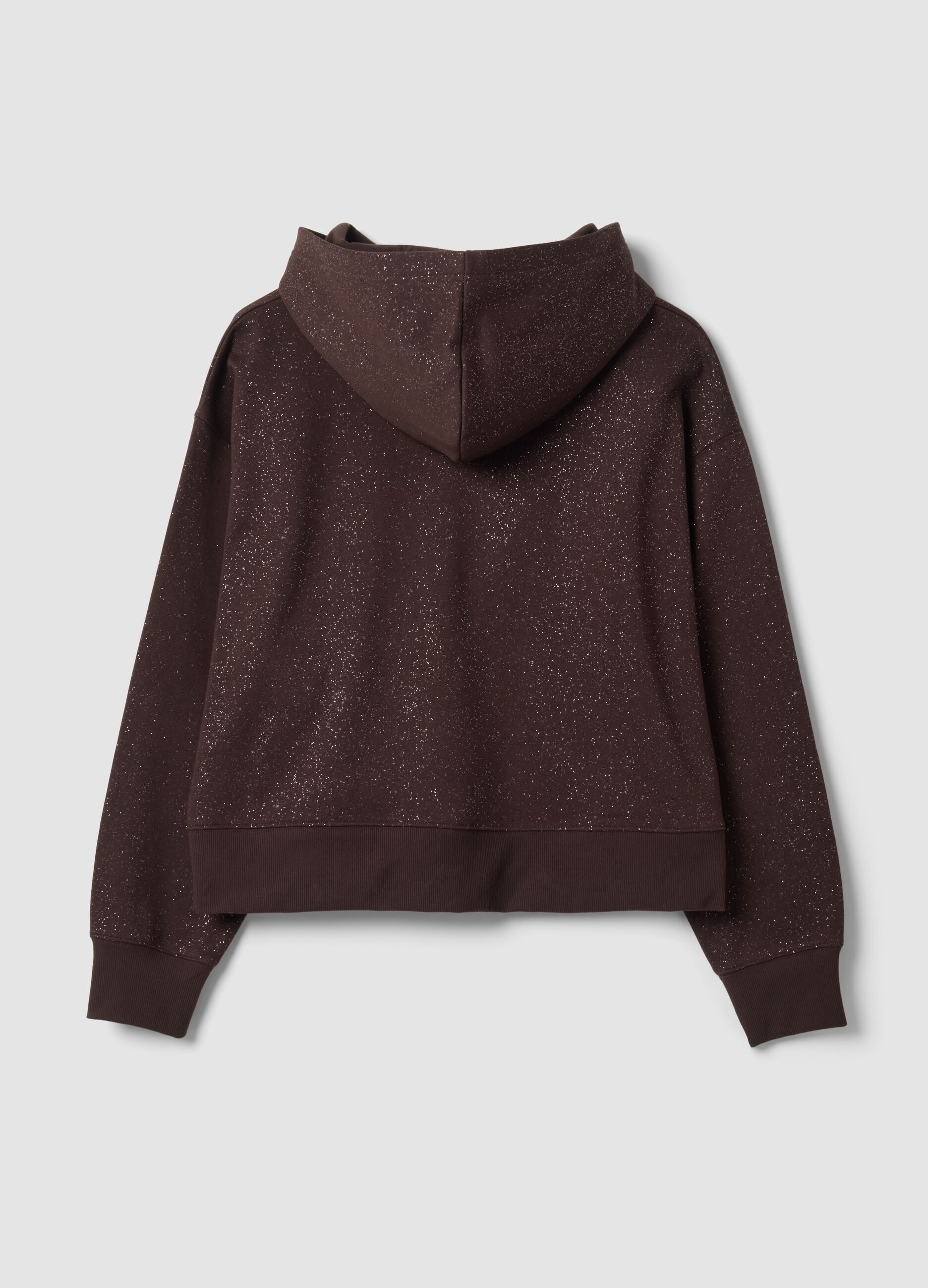 Brown cotton-blend hoodie with crew neck
