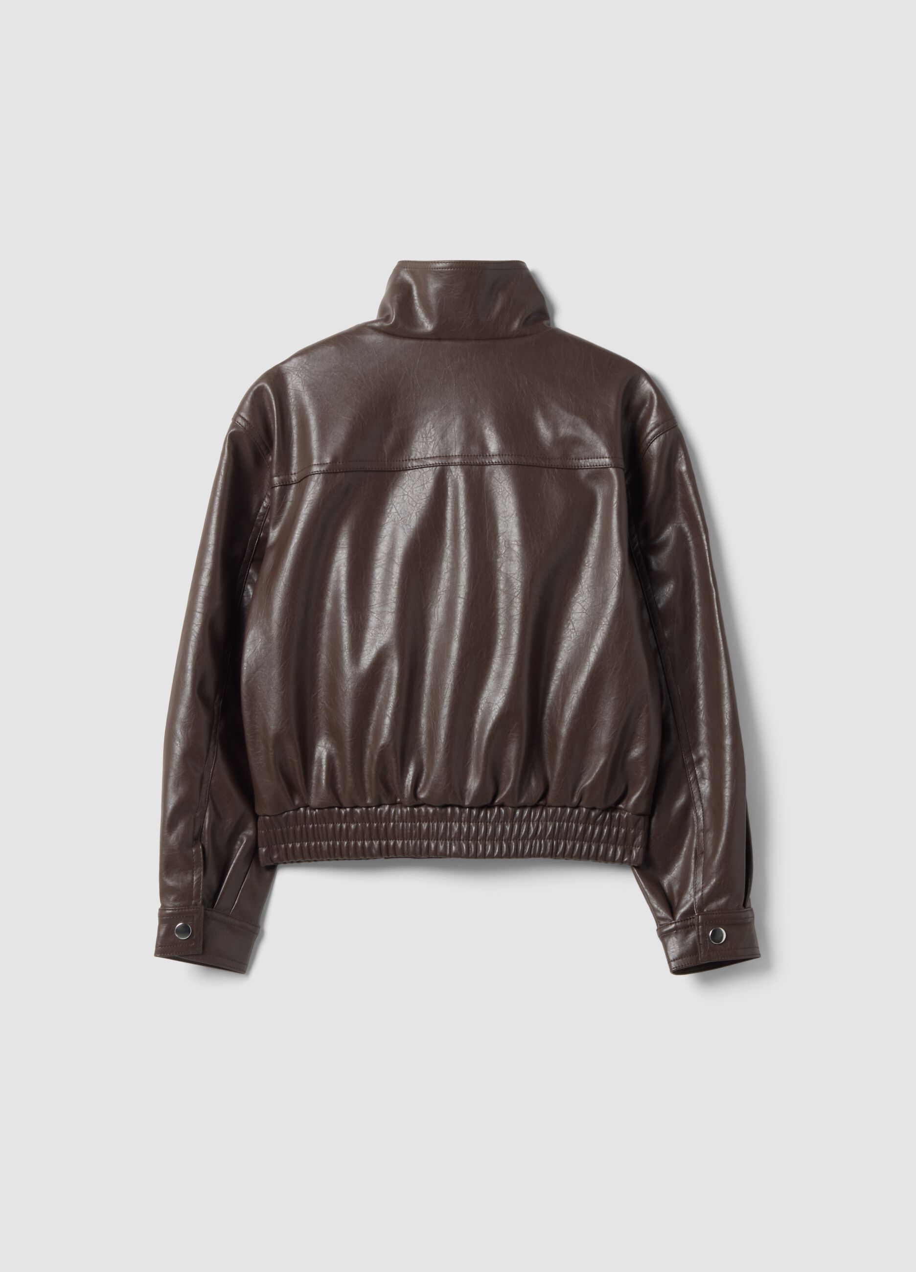 Girls&rsquo; brown jacket with zip and high neck, oversized fit