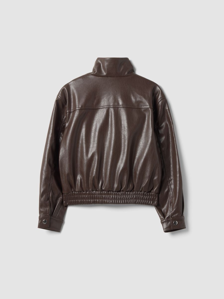 Girls&rsquo; brown jacket with zip and high neck, oversized fit_2