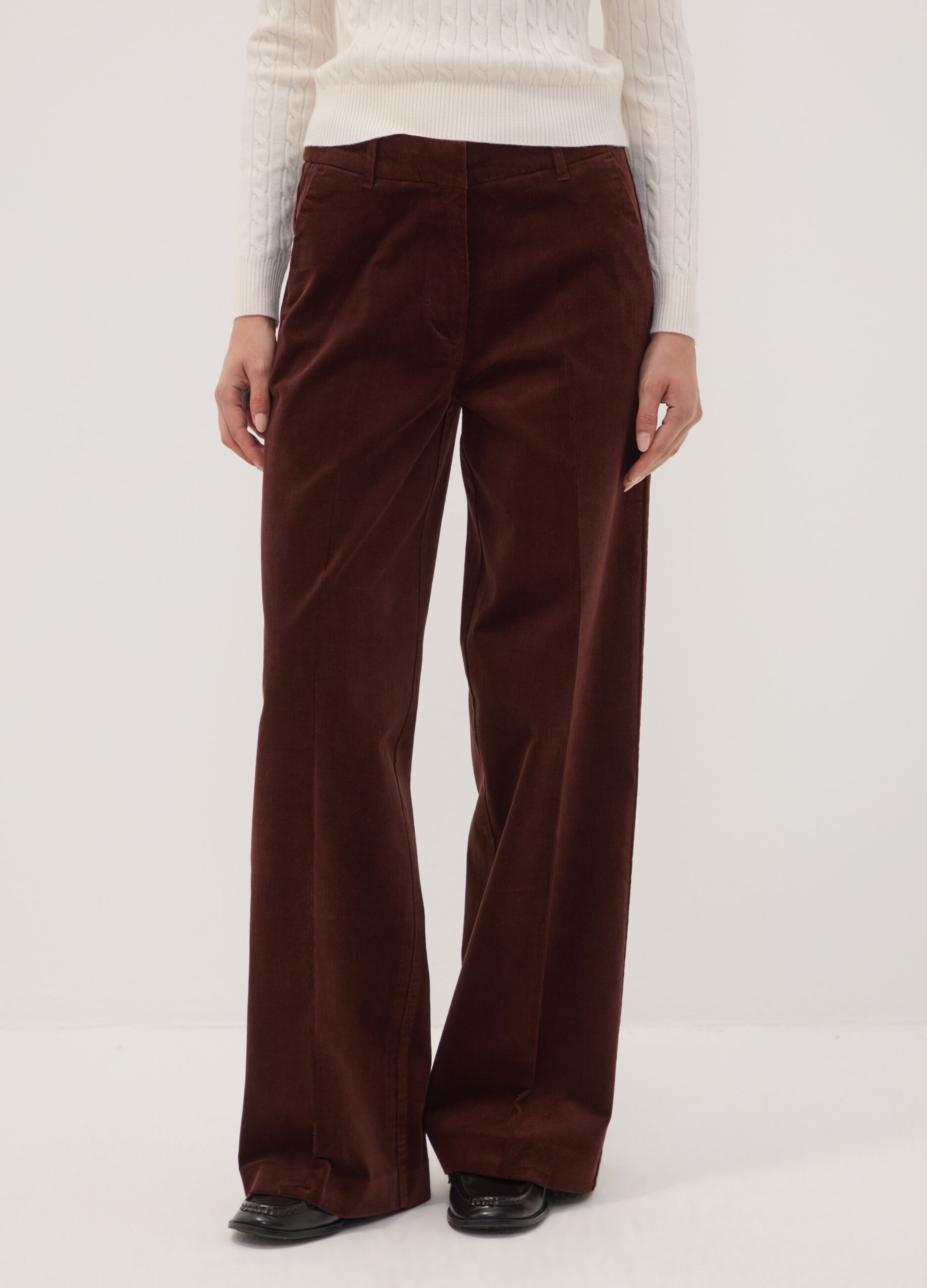 Cal&ccedil;as The Iconic Pants castanhas em algod&atilde;o el&aacute;stico canelado, corte reto