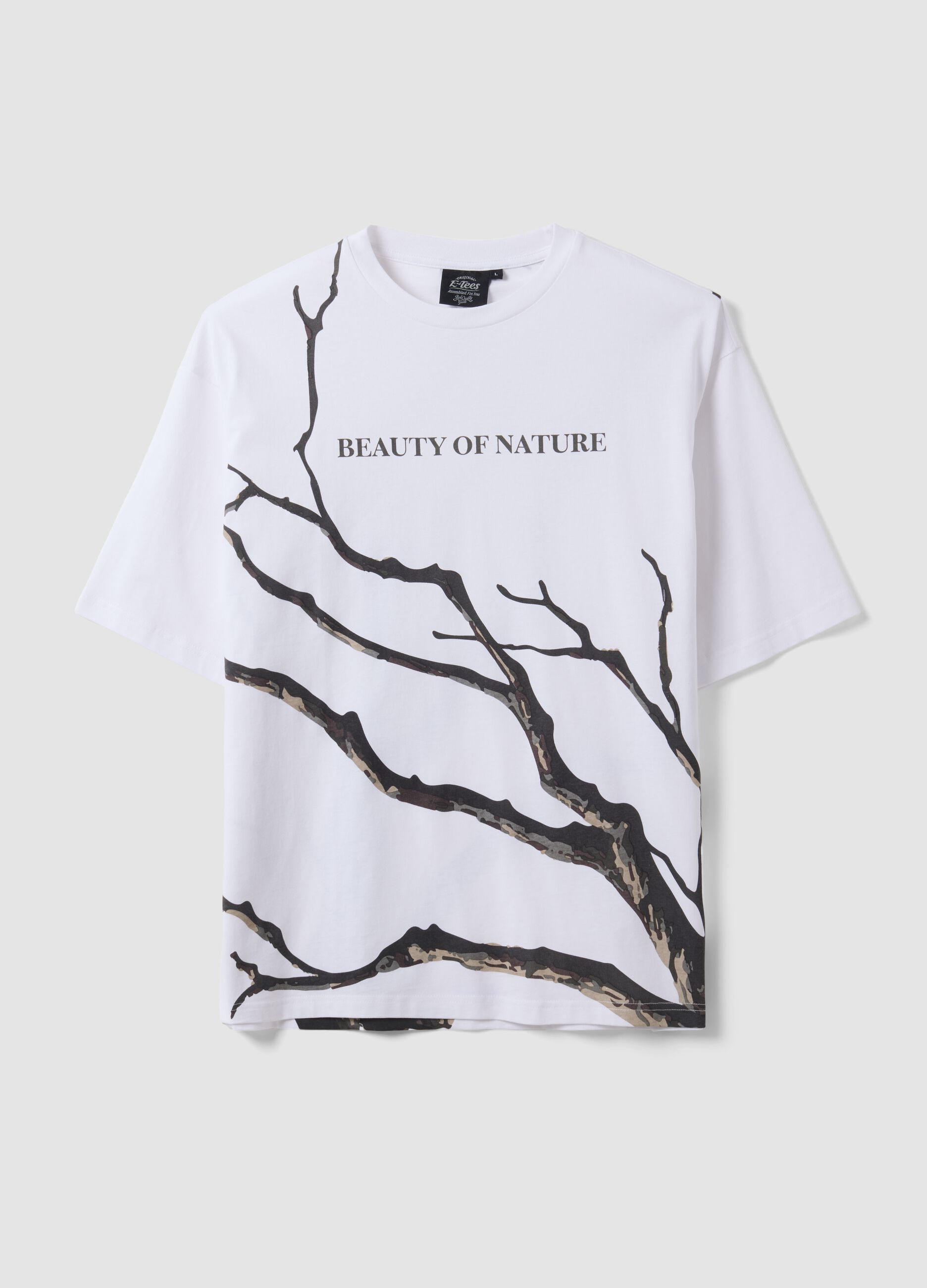 T-shirt branca em algod&atilde;o puro com estampado vegetal