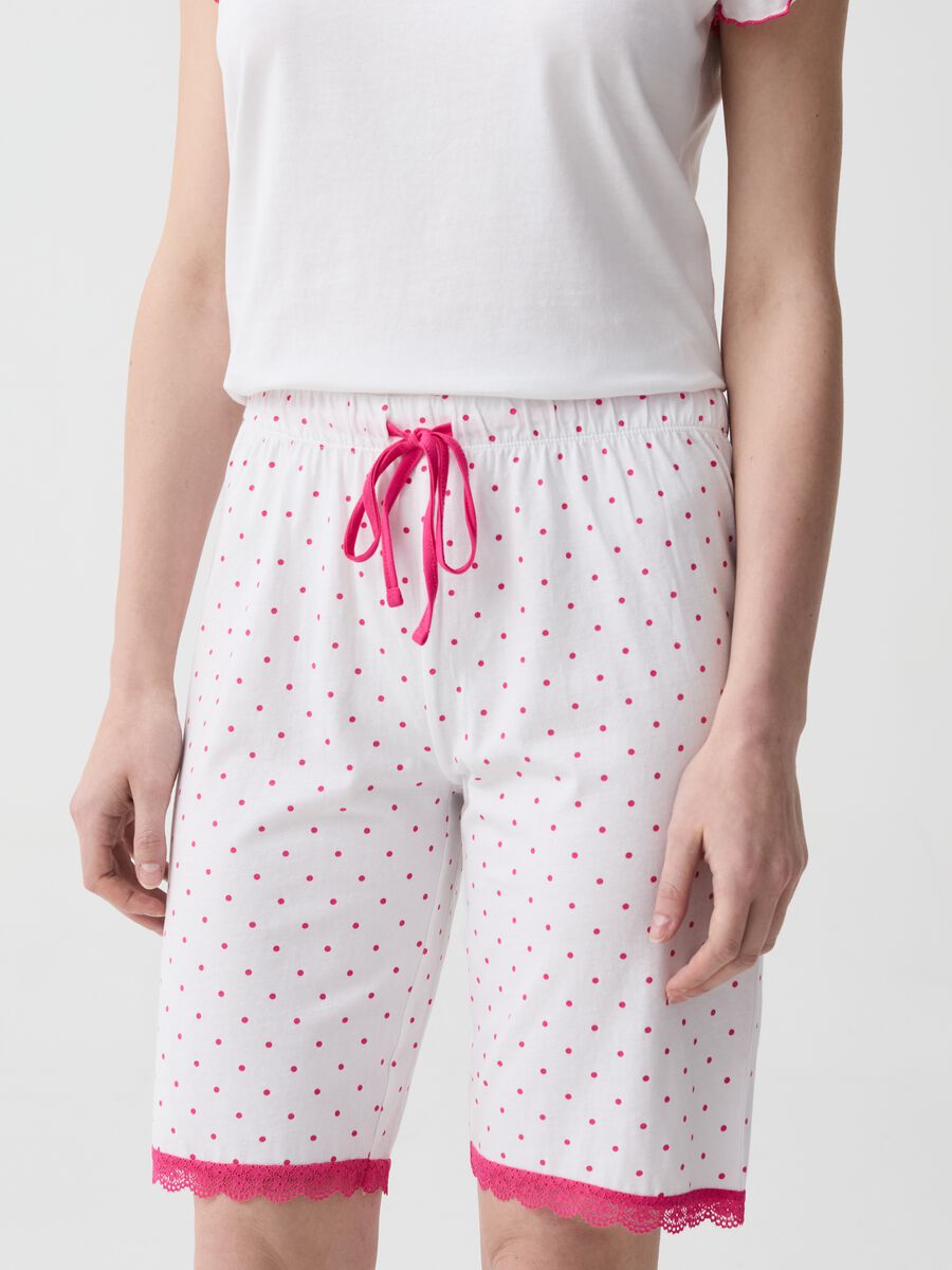 Pantalón pijama corto de lunares con encaje_1