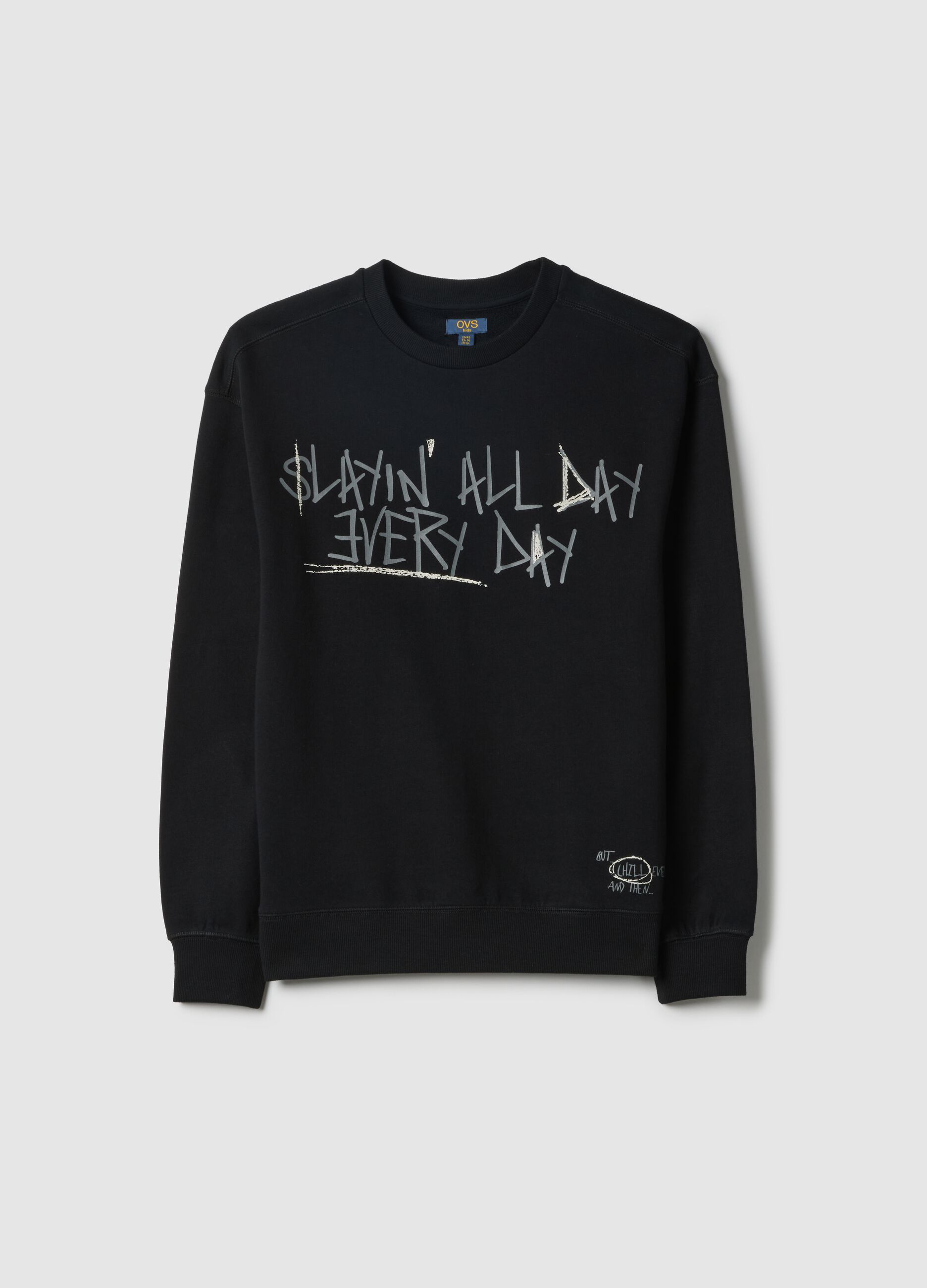 Boys' black pure cotton oversized sweatshirt with lettering