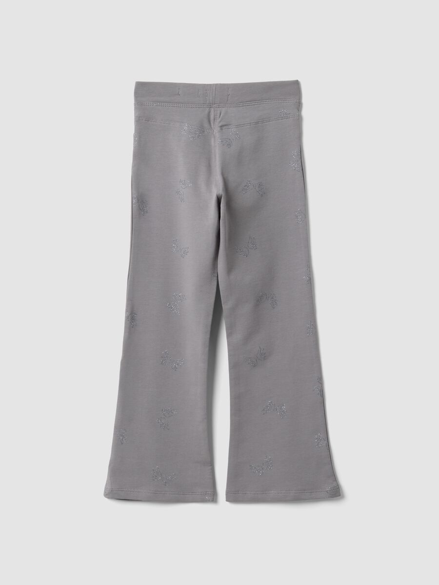 Grey flared treggings in stretch organic cotton with glitter wings_1